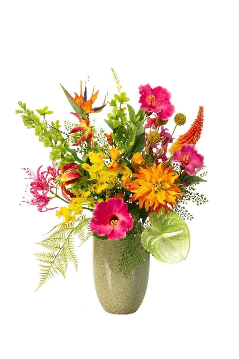 Kunstblumenstrauß Deko Blumenstrauß FEME, pink-orange-grün, 75cm, Ø45cm, artplants, Höhe 75 cm