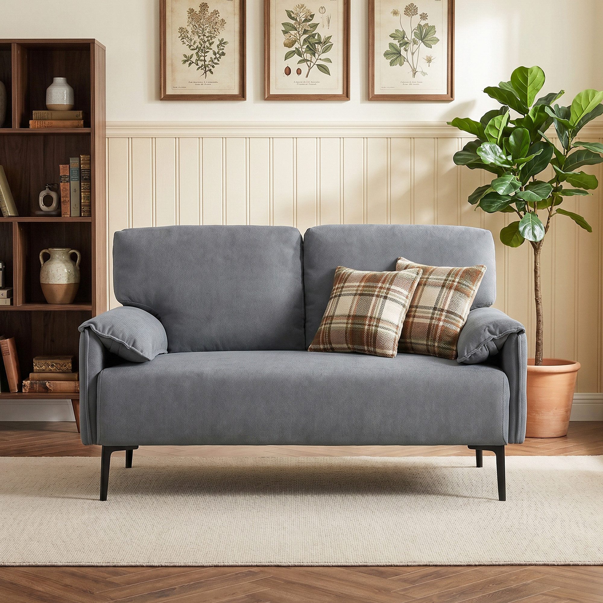 HOMCOM 2-Sitzer Sofa 127 Gepolstert Armlehne, Samtoptik, Loungesofa Kleine Räume, Couch 1 Teile, für Wohnzimmer, Schlafzimmer, Metallrahmen, Grau – Bild 4 von 5