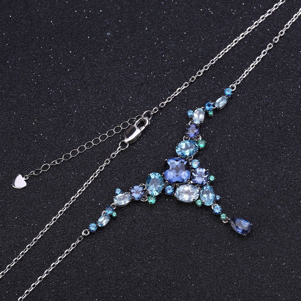 Invanter Lange Kette Eingelegt mit Cyanblau Geschenktüte (1-tlg), Inklusive überzogenem Halskette Kristall
