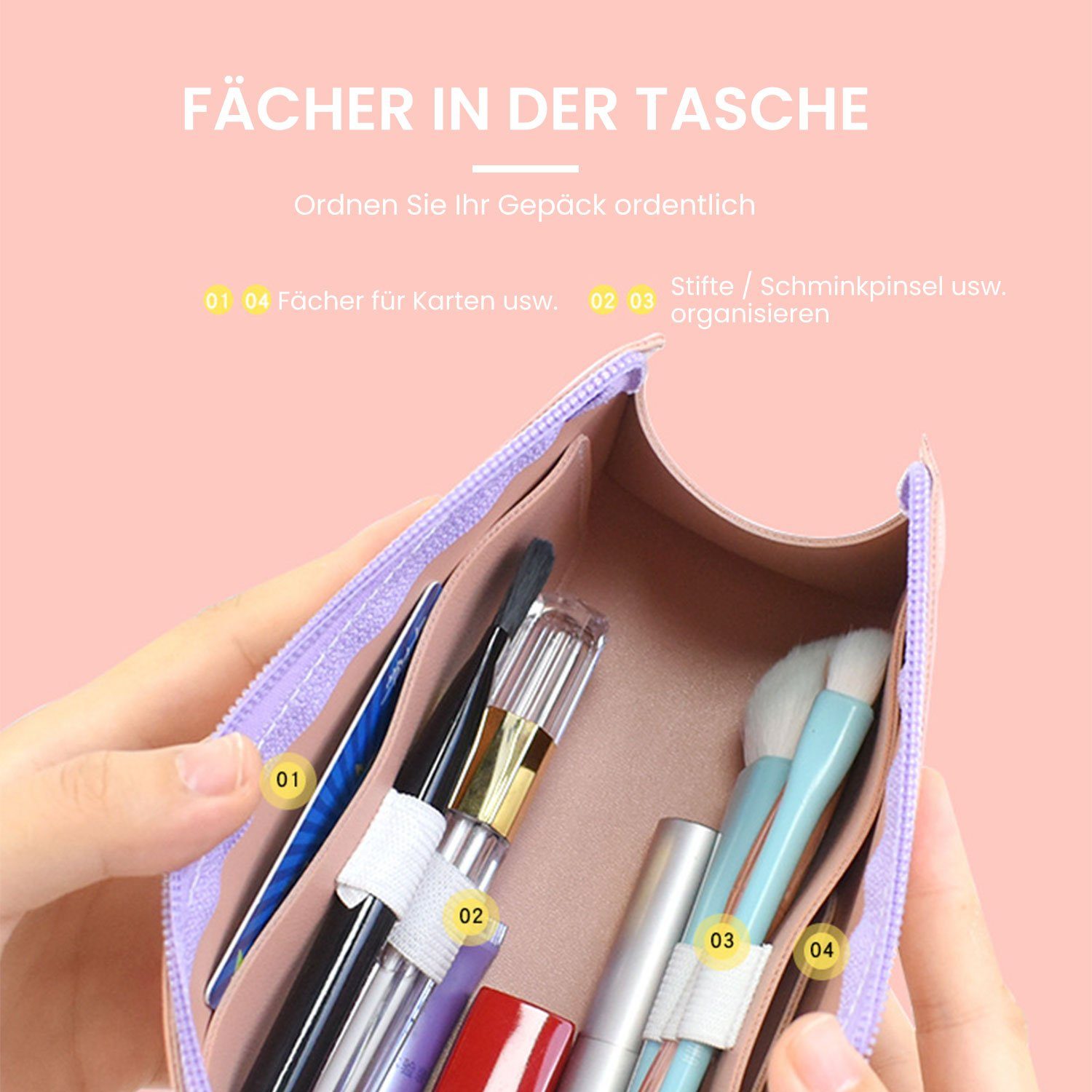 MAGICSHE Federmäppchen Federmäppchen Rosa Leder Briefpapier-Box, Make-up Pinsel Aufbewahrungstasche aus