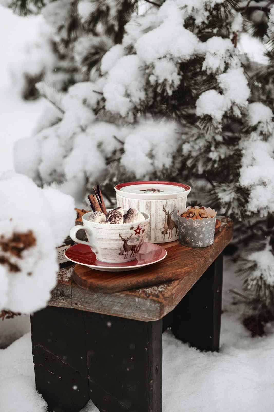 Seltmann Weiden Cappuccinotasse Life Christmas Milchkaffeetassen mit Untertassen, 12-tlg., Porzellan