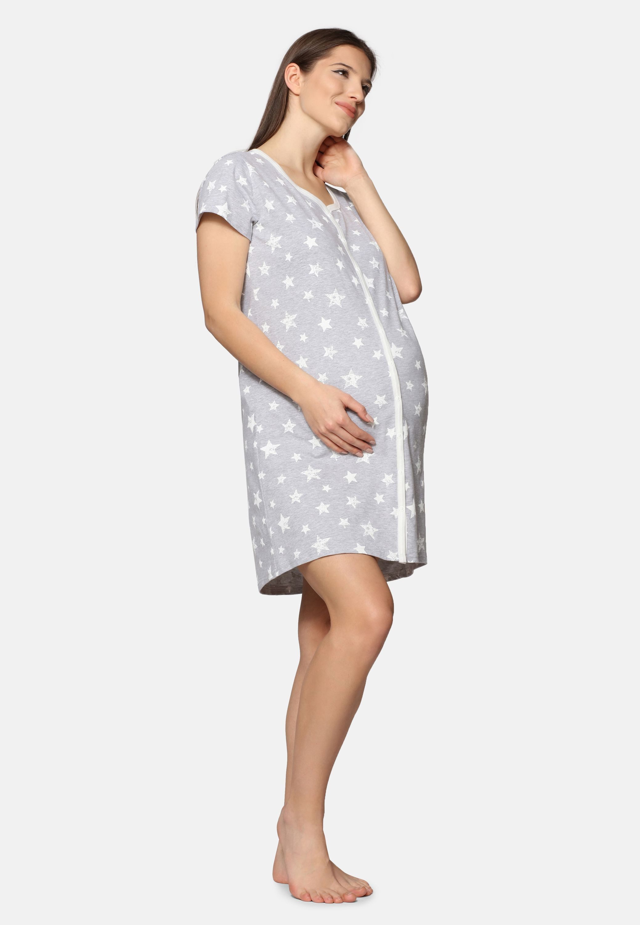 Be Mammy Umstandsnachthemd Damen Umstands Nachthemd Kurz Arm mit Stillfunktion BE20-275-ND (1-tlg)