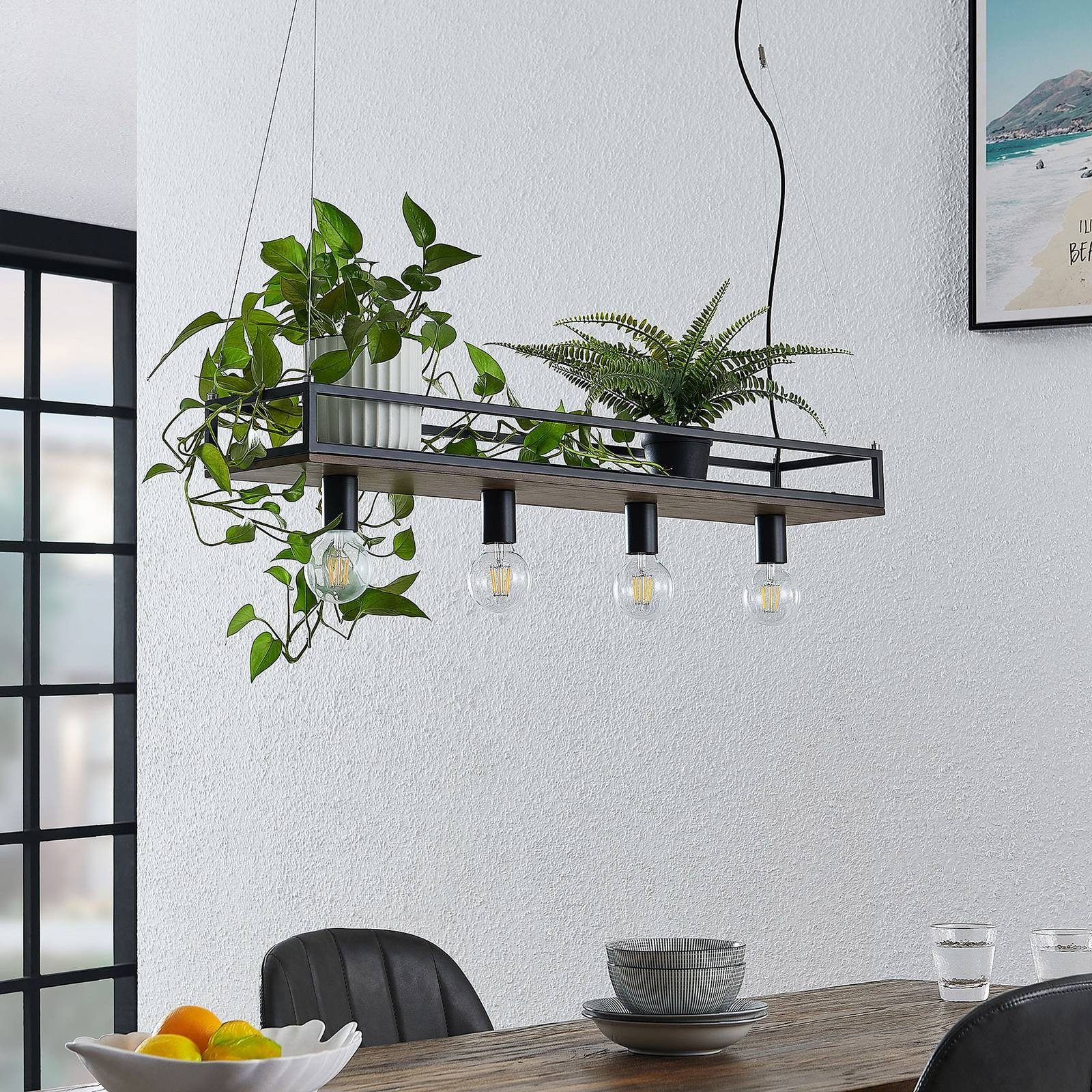 Lindby Hängeleuchte Kirista, Metall, Schwarz IP20, 4 x 15 W LED
