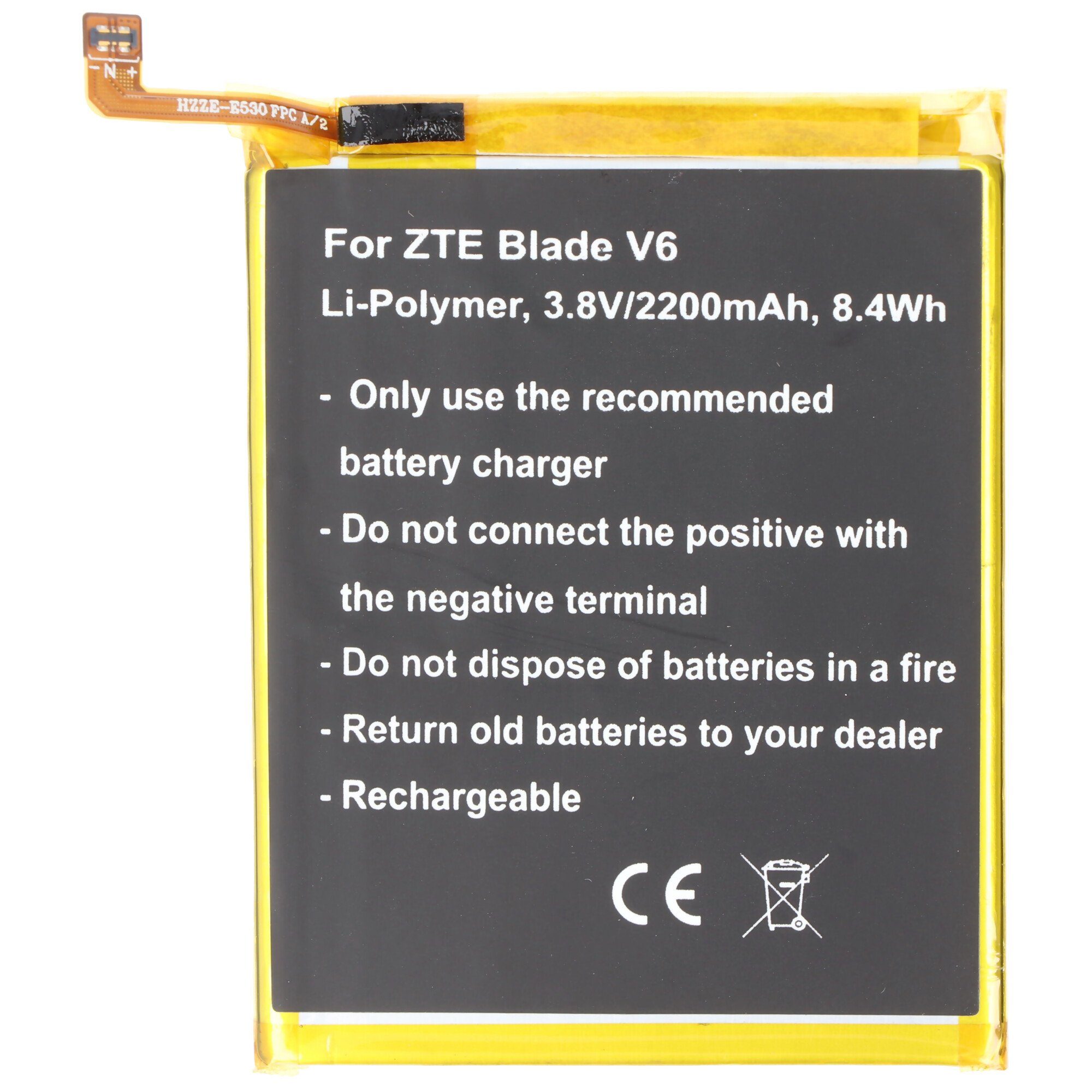 Akku passend für ZTE Blade V6, Li-Polymer, 3,8V, 2200mAh, 8,4Wh, buil Akku