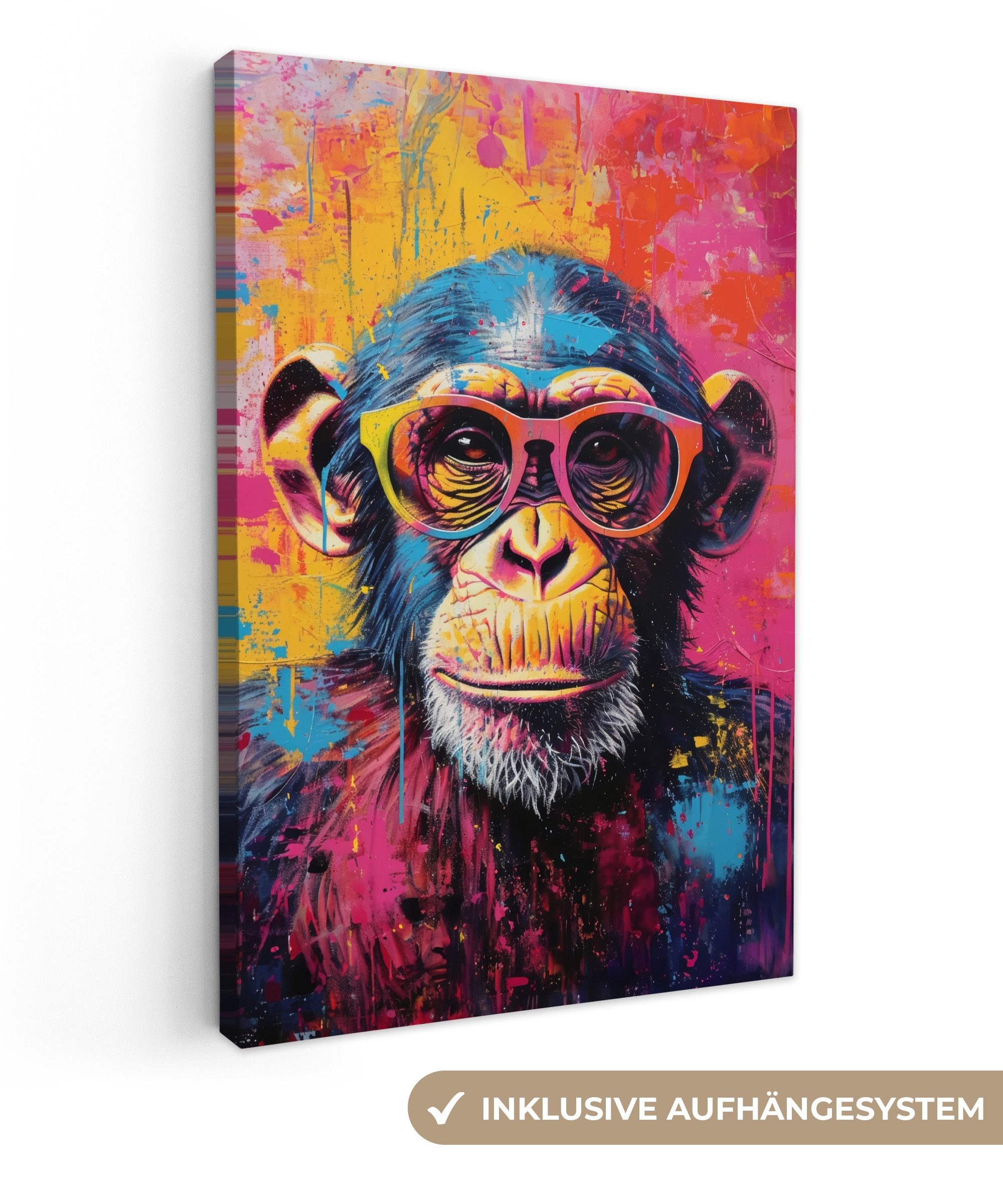 OneMillionCanvasses® Leinwandbild Graffiti - Schimpanse - Affe - Brille - F günstig online kaufen