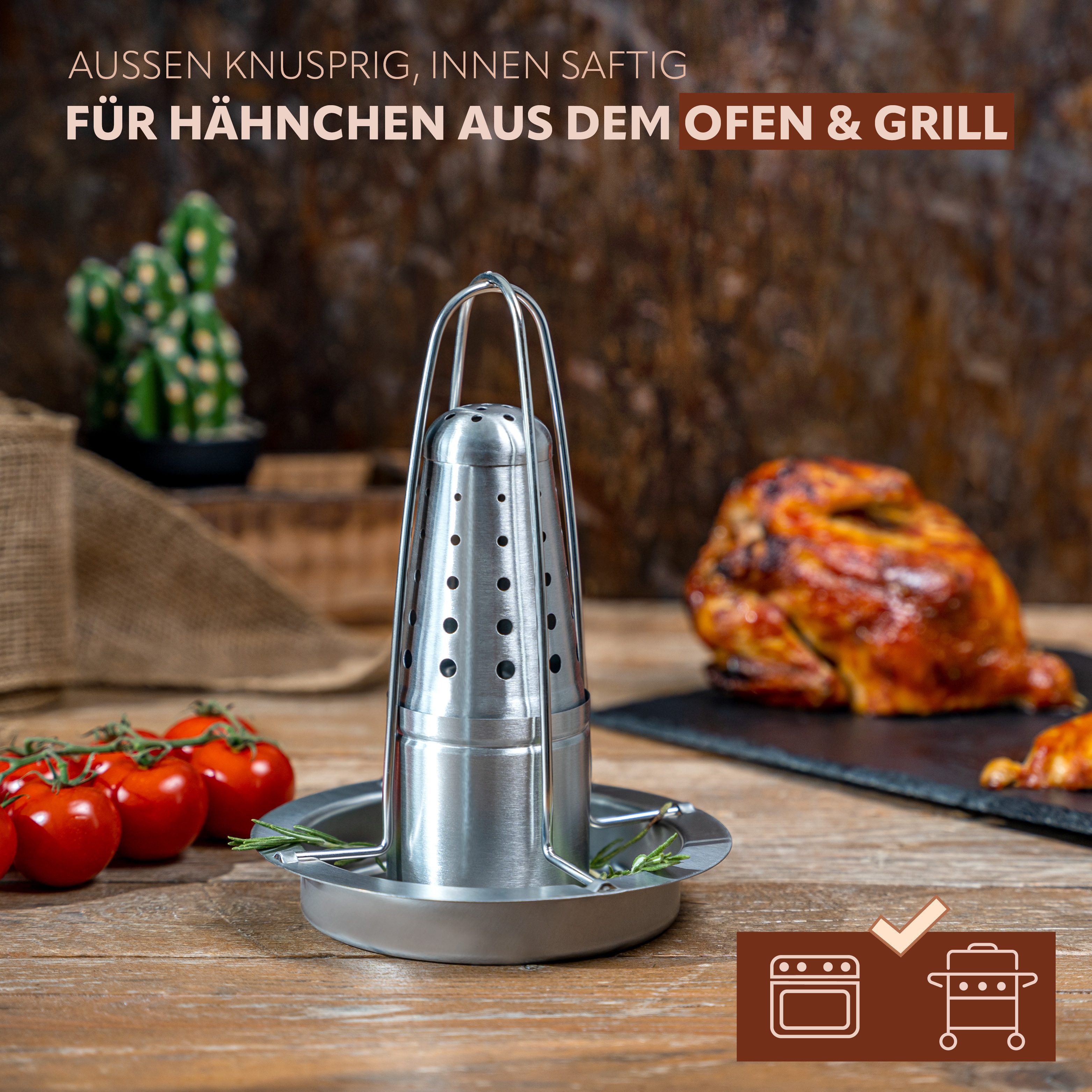 bremermann Hähnchenbräter Hähnchengriller mit Aromabehälter, Hähnchenhalter, Edelstahl, (1-St)