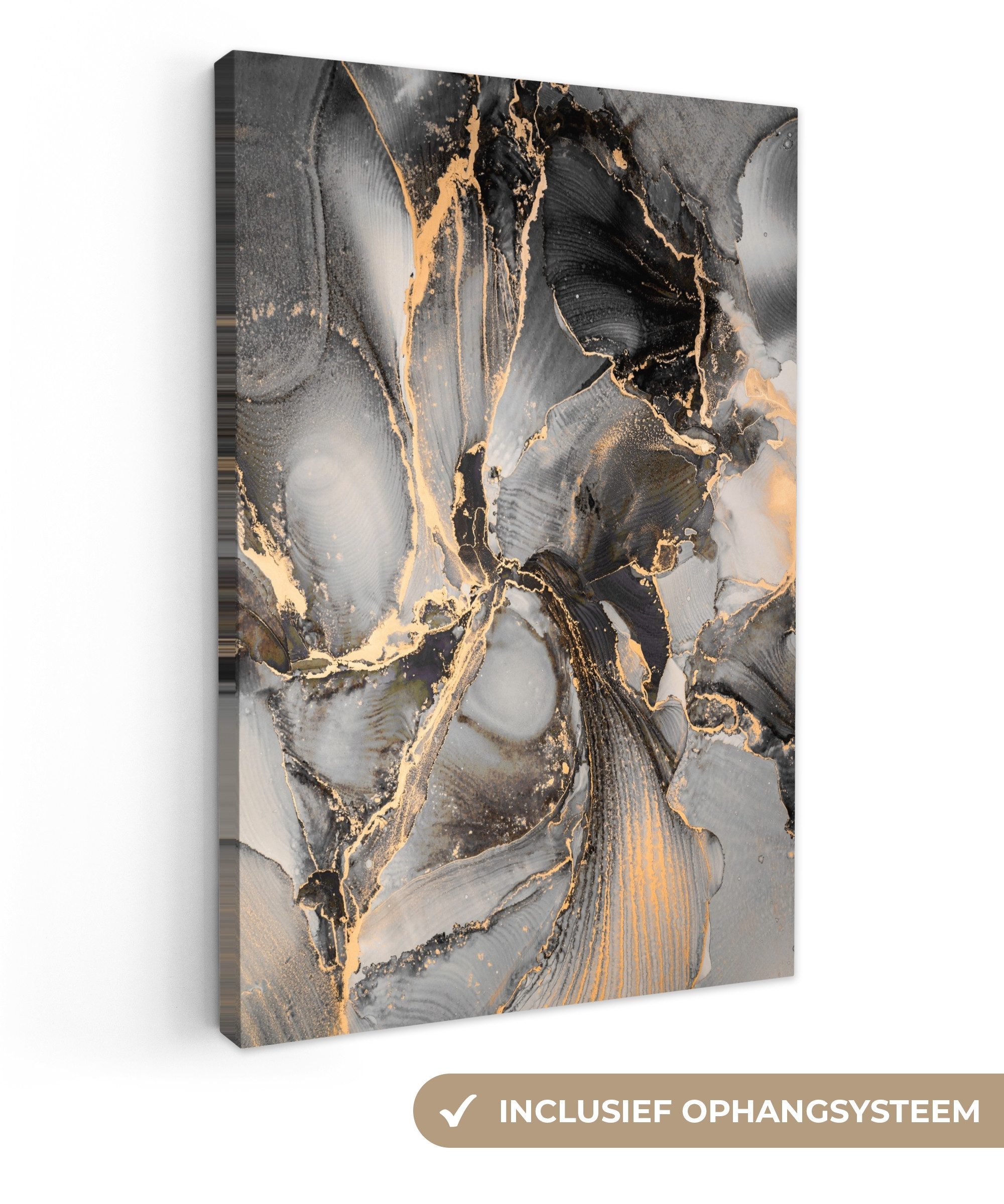 OneMillionCanvasses® Leinwandbild Grau - Luxus - Gold - Marmor, Fotodruck (1 St), Leinwand Canvas Wandbild, Wanddekoration 20x30 cm