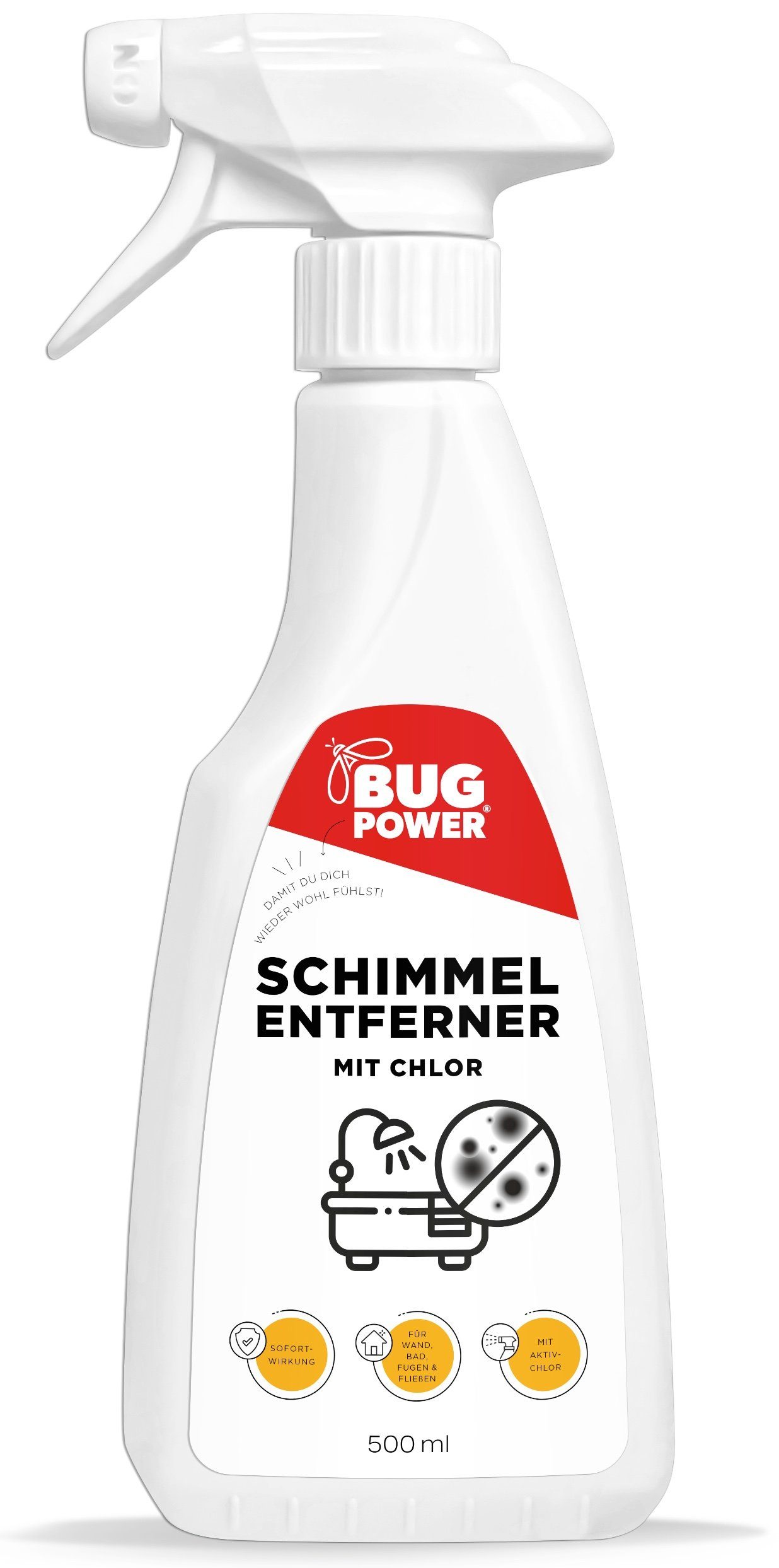 Silberkraft Insektenspray BugPower Schimmel Entferner & für Schimmelentferner Decken 1-St., 500 Chlor, Spray Fliesen, Wände ml, 