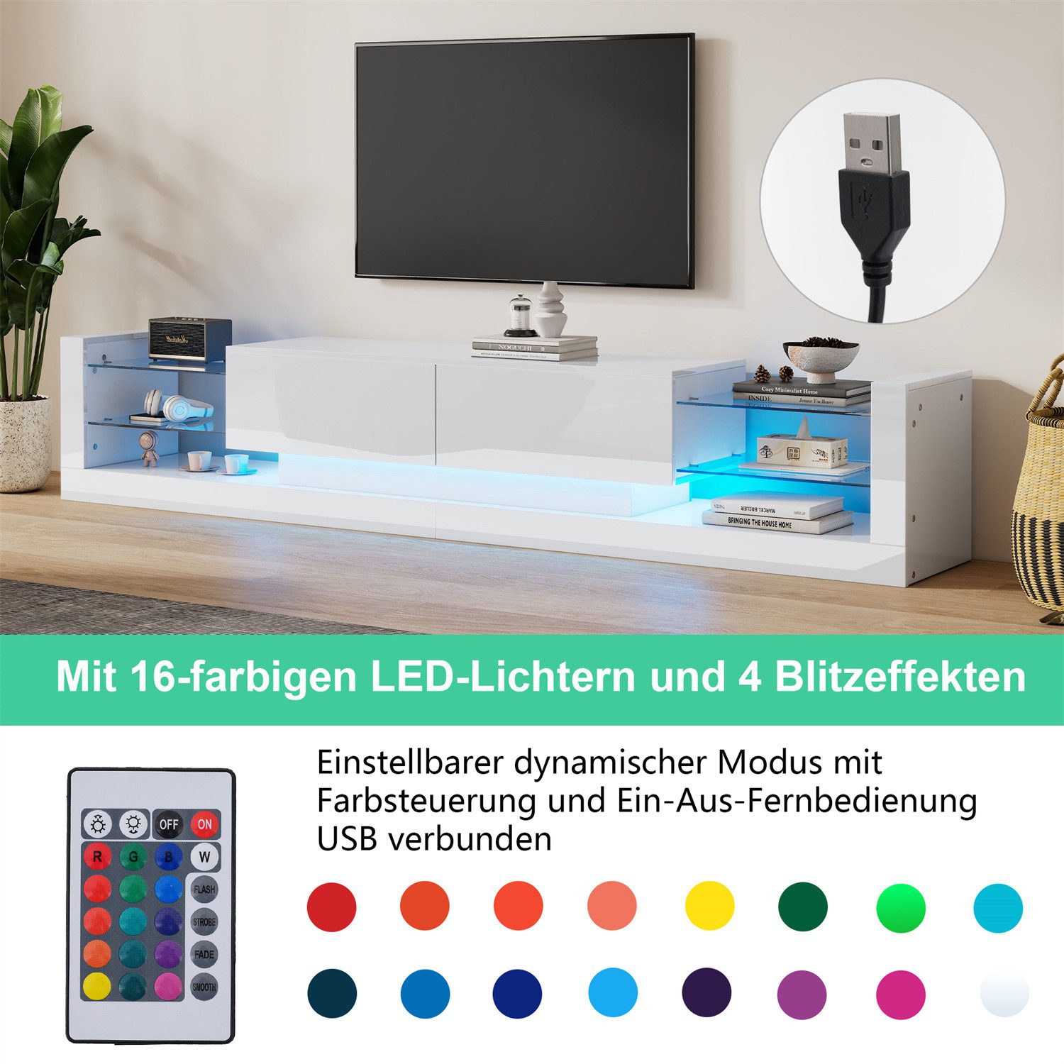 autolock TV-Schrank Hochglanz-TV-Schrank mit LED-Beleuchtung, für günstig online kaufen