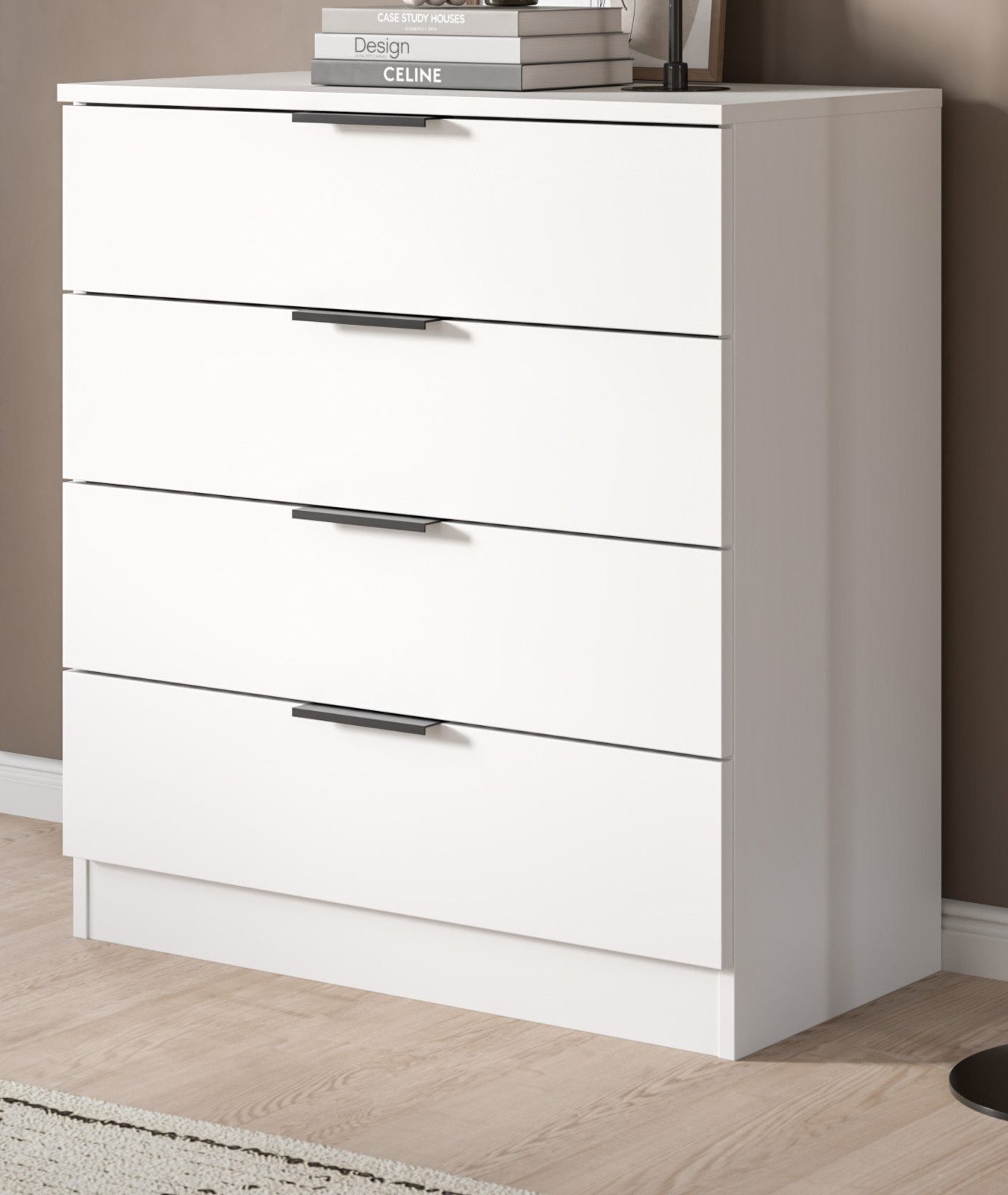 Inn.Furn Schubkastenkommode Swan (Kommode in Weiß, 4 Schubkästen, 74 x 80 cm), Vollauszug