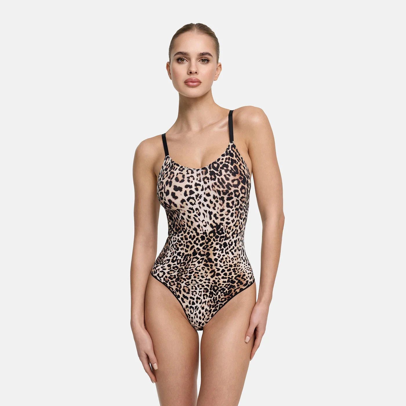 cfab (creamy fabrics) Miederbody Bodysuit Sculpting Shapewear mit String-Leopard-XS (1-tlg) Figurformend