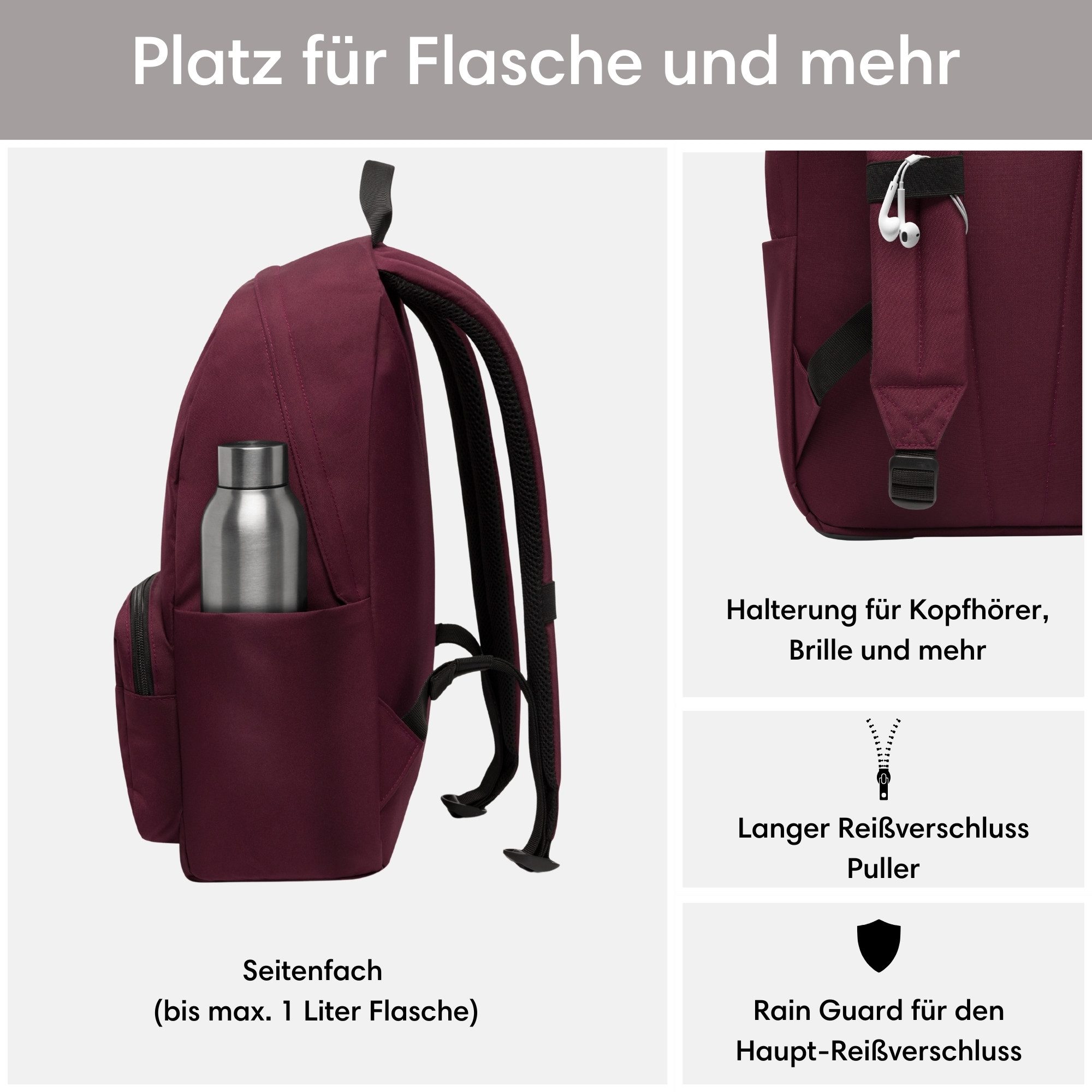 LARKSON Schulrucksack No 3 Rucksack Schule Mädchen Jungen Teenager (1-tlg), Seitentasche, Laptopfach, Wasserabweisend – Bild 4 von 5