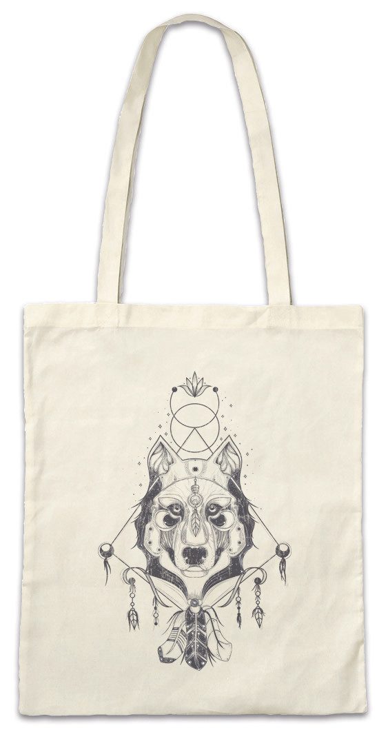 Urban Backwoods Beuteltasche Indian Wolf & Feathers Stofftasche Native American Häuptling (1-tlg), Chieftain Federn Sioux Federschmuck