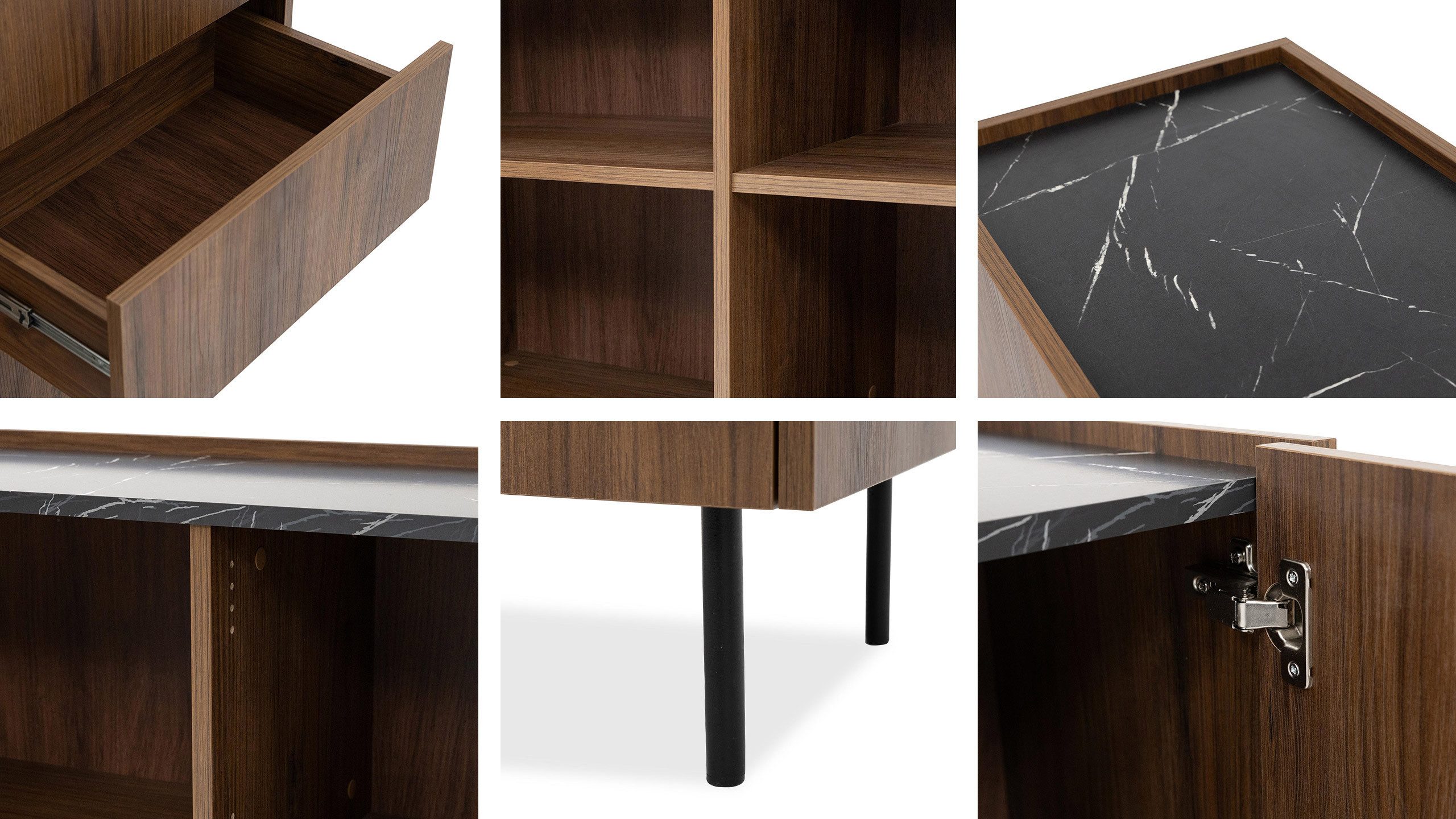 MIRJAN24 Kommode Tewos K144 (mit drei Drehtüren), 144x37x78 cm, Schwarze Metallfüße – Bild 4 von 5
