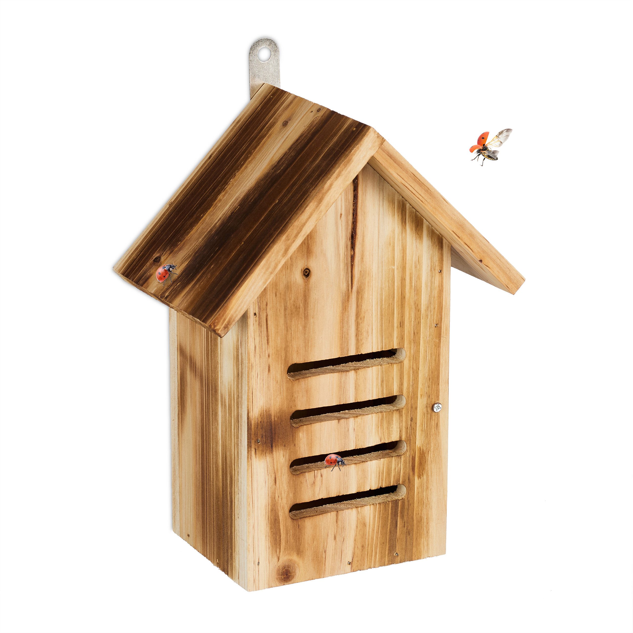 relaxdays Insektenhotel Marienkäferhaus aus Holz geflammt