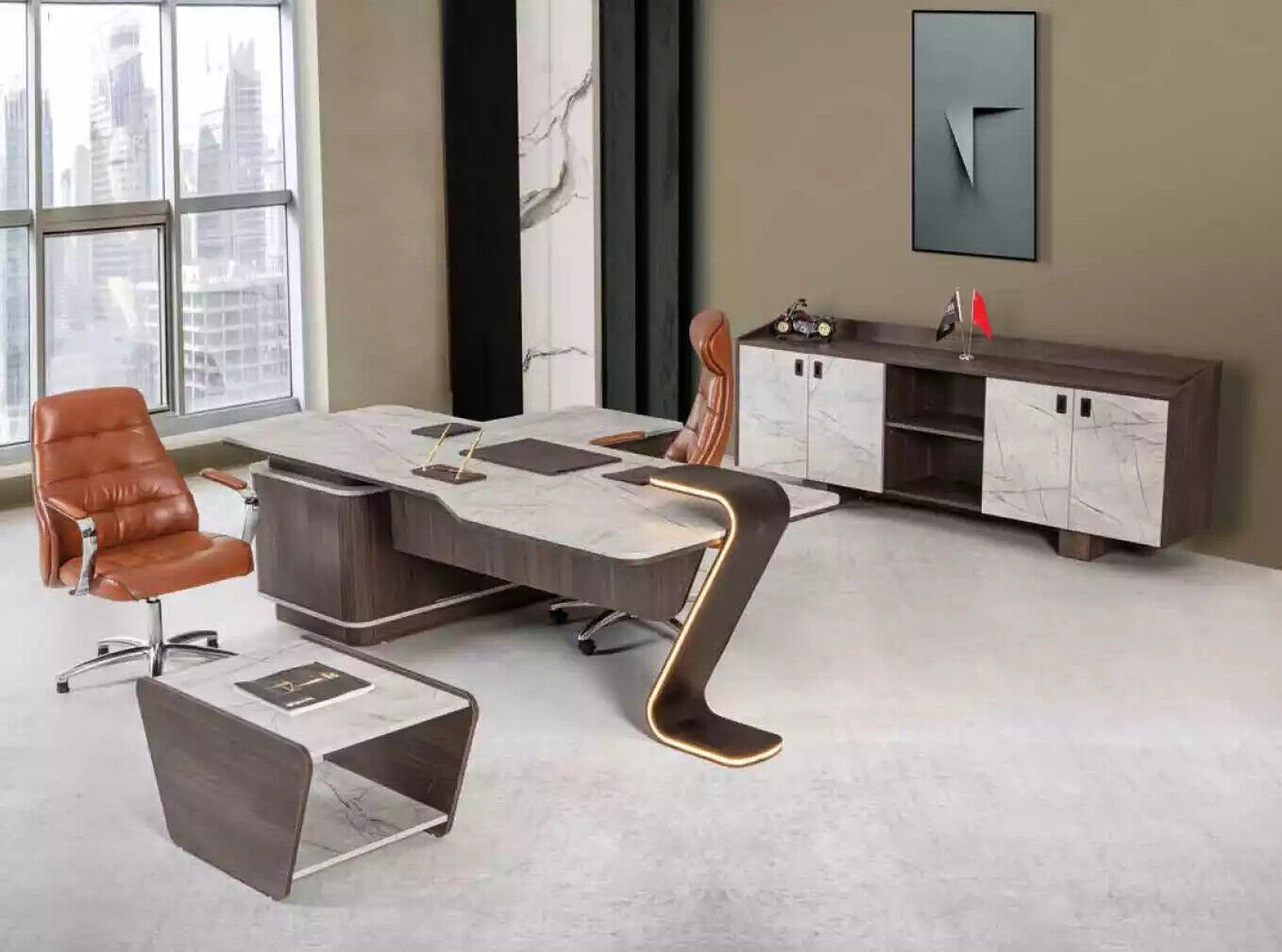 JVmoebel Eckschreibtisch Möbel Luxus Büroeinrichtung Komplettes Set Tisch Schrank 3tlg Kanzlei, Made In Europe