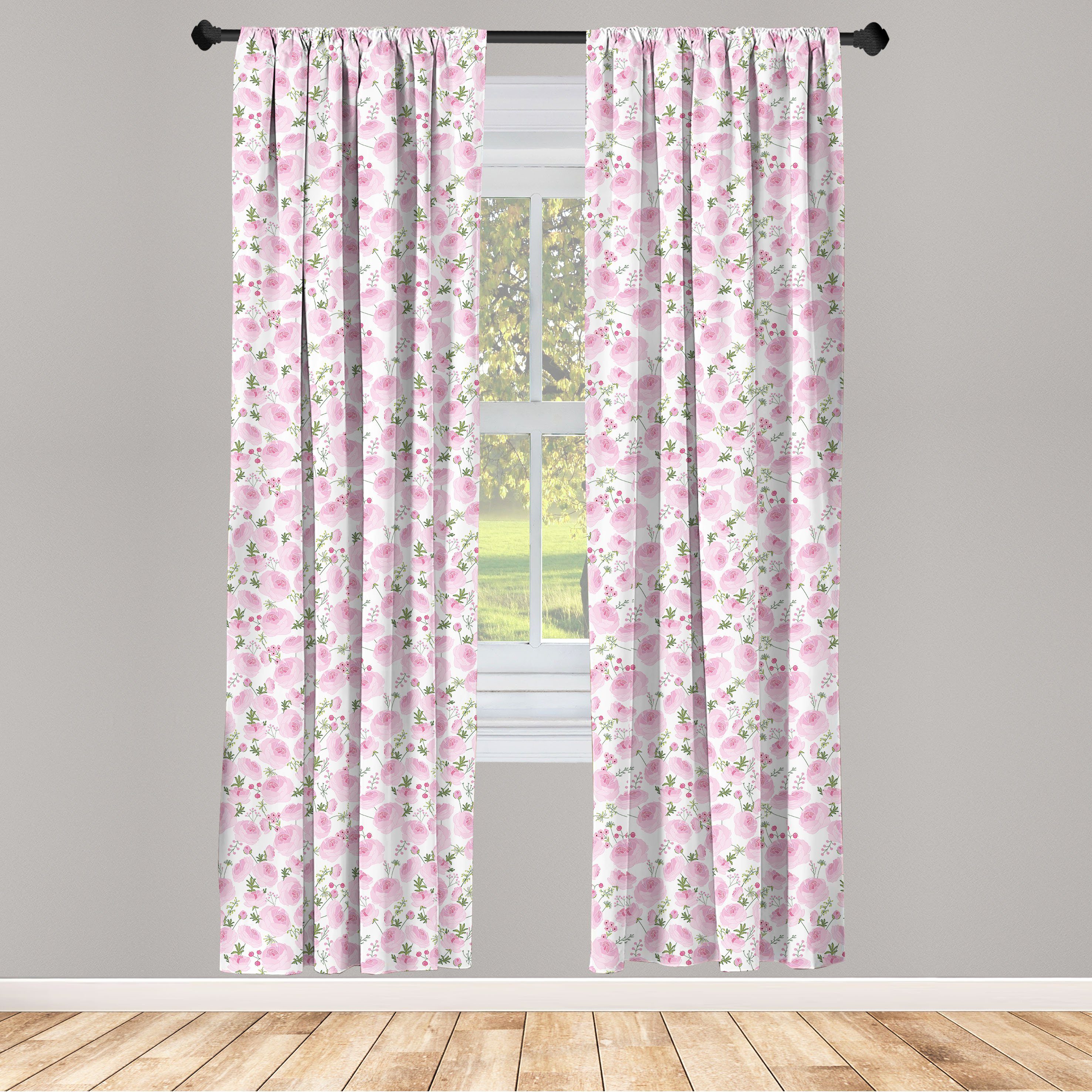 Gardine Vorhang für Wohnzimmer Schlafzimmer Abakuhaus, Frühling Ranunculus Dekor, Microfaser, Blumen