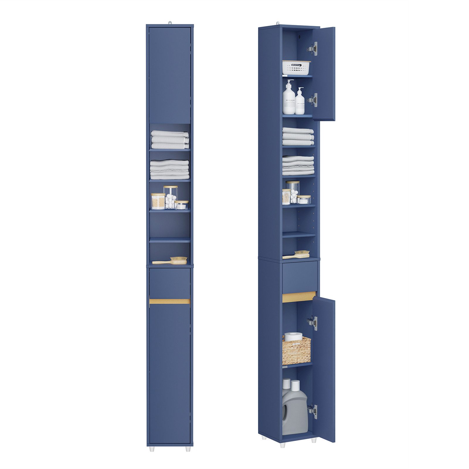 SoBuy Badkommode BZR34-II, Badschrank schmal, Badezimmermöbel, Wasserabweisender, Badzimmerschrank mit verstellbare Ablagen Badkommode schmal Badezimmer