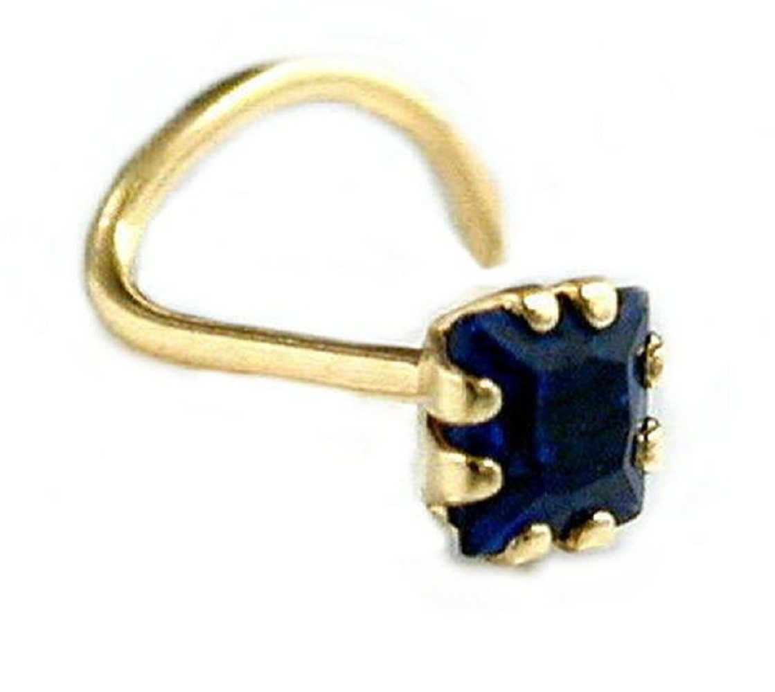 unbespielt Nasenpiercing Nasenstecker 3 x 3 mm Spirale mit Zirkonia safir-blau 750 Gold, Goldschmuck für Damen und Herren