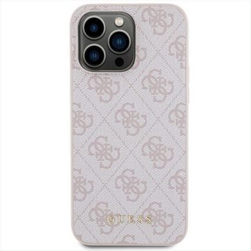 Guess Smartphone-Hülle Guess Apple iPhone 15 Pro Max Schutzhülle Case 4G Metal Gold Logo Pink