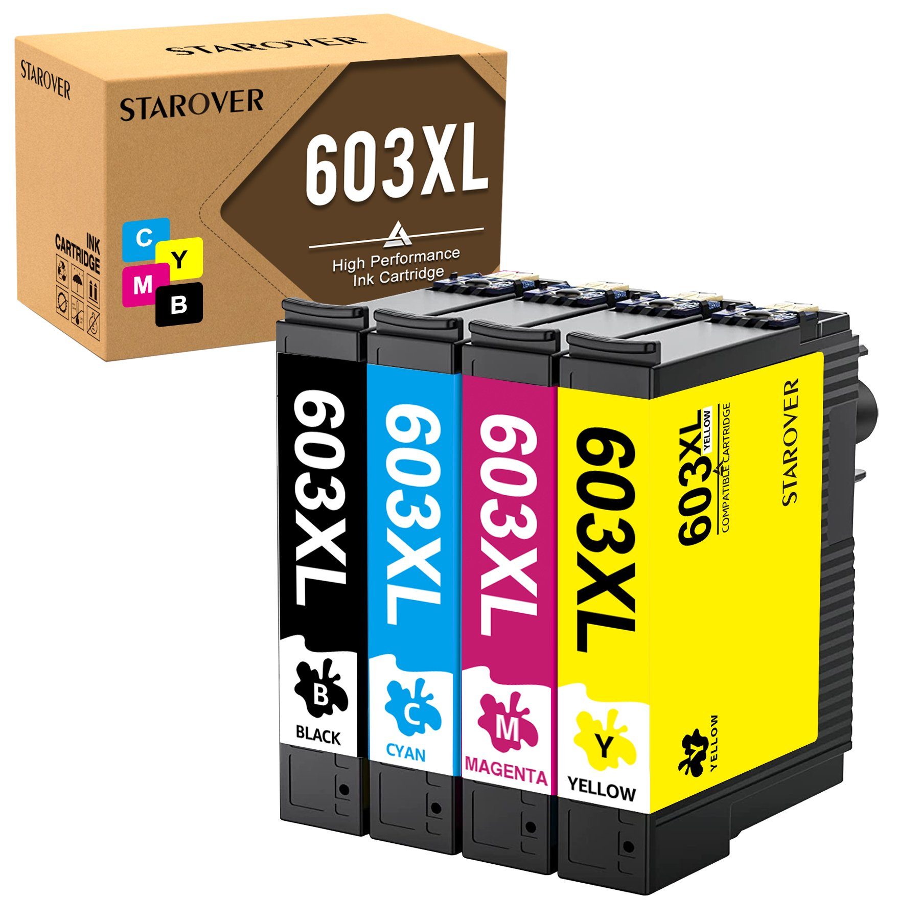 STAROVER 4er 603 Druckerpatronen für EPSON 603XL Multipack Tintenpatrone (XP-4105 XP-4150 XP-4155 XP3105 XP-3150, WF-2810 WF-2830 XP-2100 XP-2105 XP-2150 XP-2155 XP-3100) | Tintenpatronen