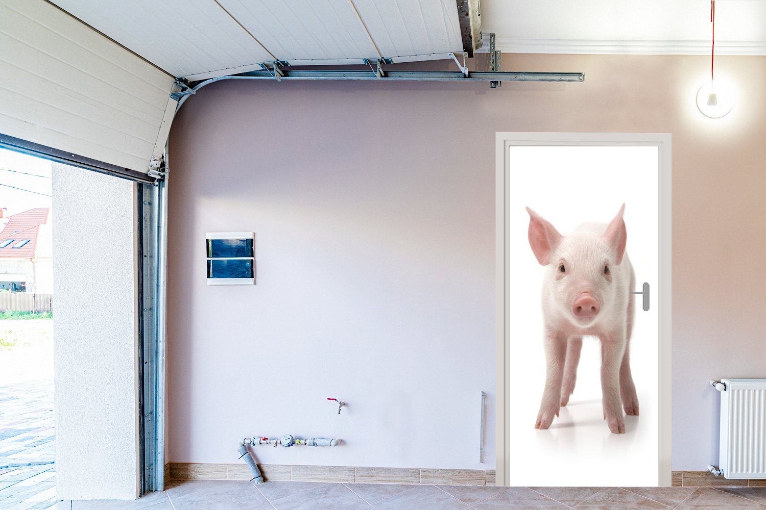 MuchoWow Türtapete Schwein - Weiß, cm Fototapete für Tür, 75x205 Türaufkleber, Matt, (1 bedruckt, - St), Tiere