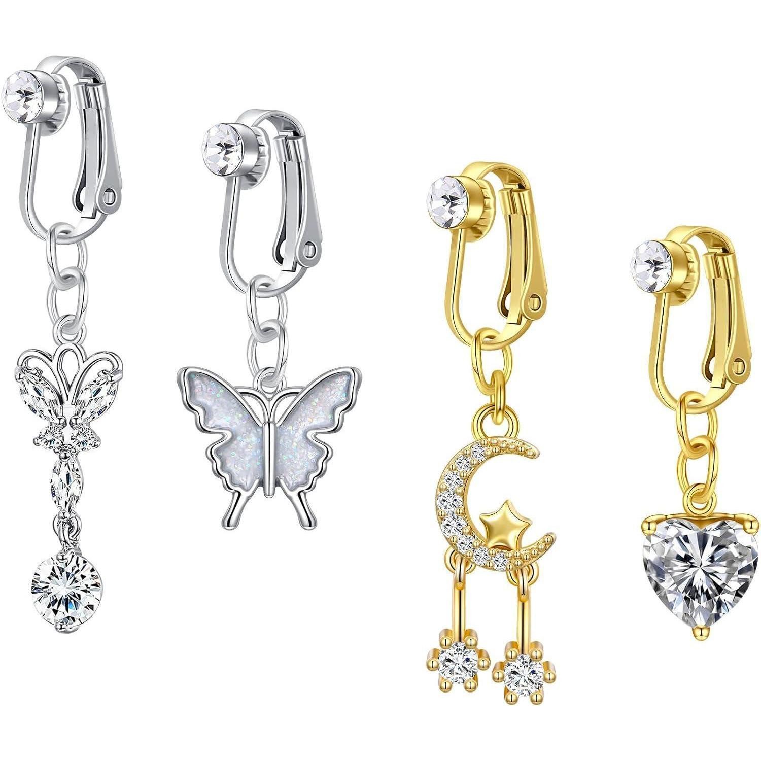 LuxusKollektion Bauchnabelpiercing-Set Fake Bauchnabelpiercing Damen Chirurgenstahl Silber Herz Schmetterling