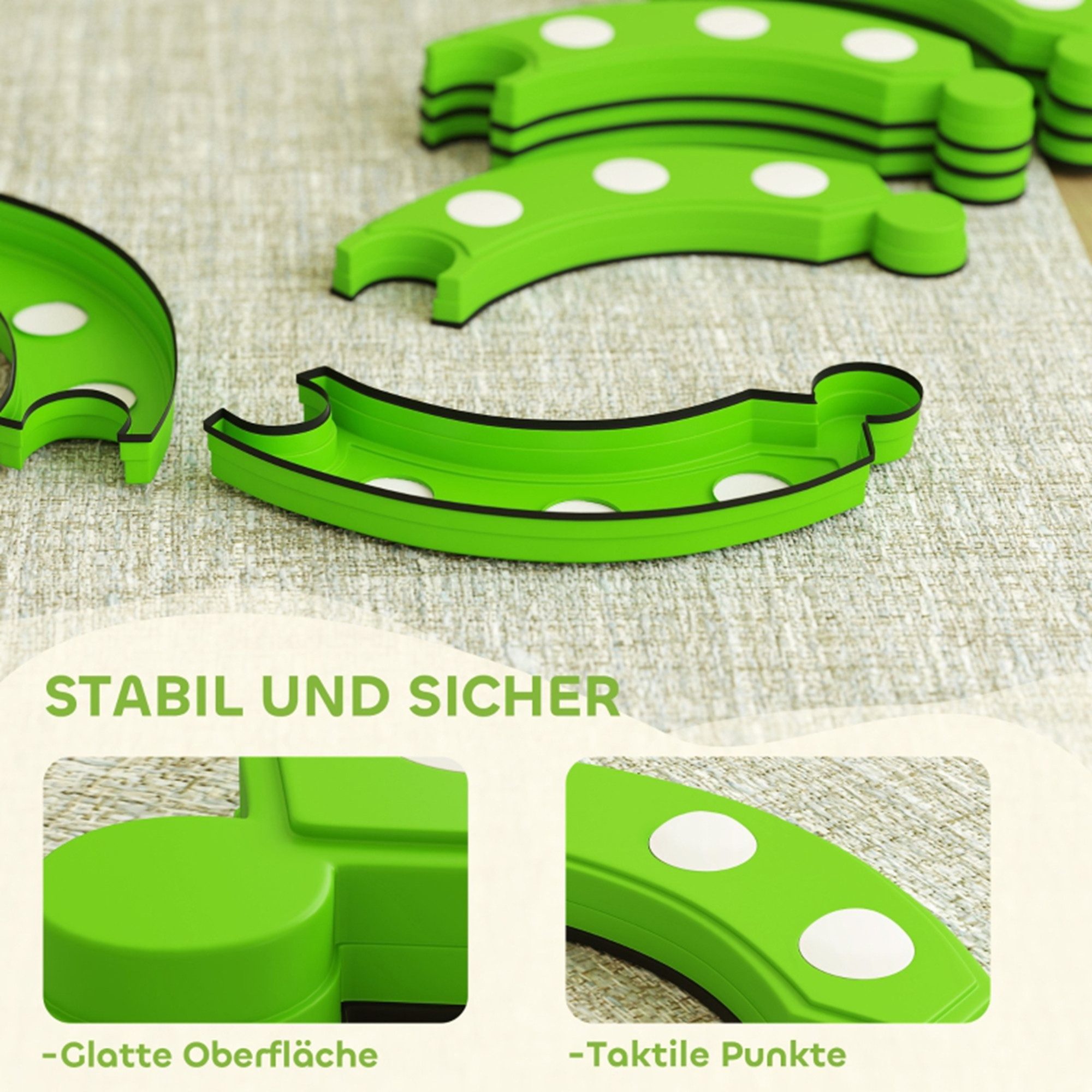 MC Star Balancetrainer Balancebalken, 6 gebogene Segmente, sensorische Erhebungen, 50 kg Tragkraft, Grün
