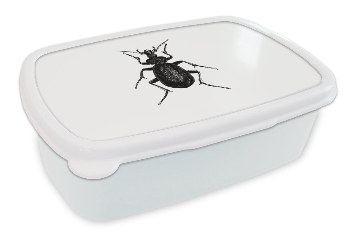 MuchoWow Lunchbox Schwarz und weiß - Käfer - Vintage - Insekten, Kunststoff, (2-tlg), Brotbox für Kinder und Erwachsene, Brotdose, für Jungs und Mädchen