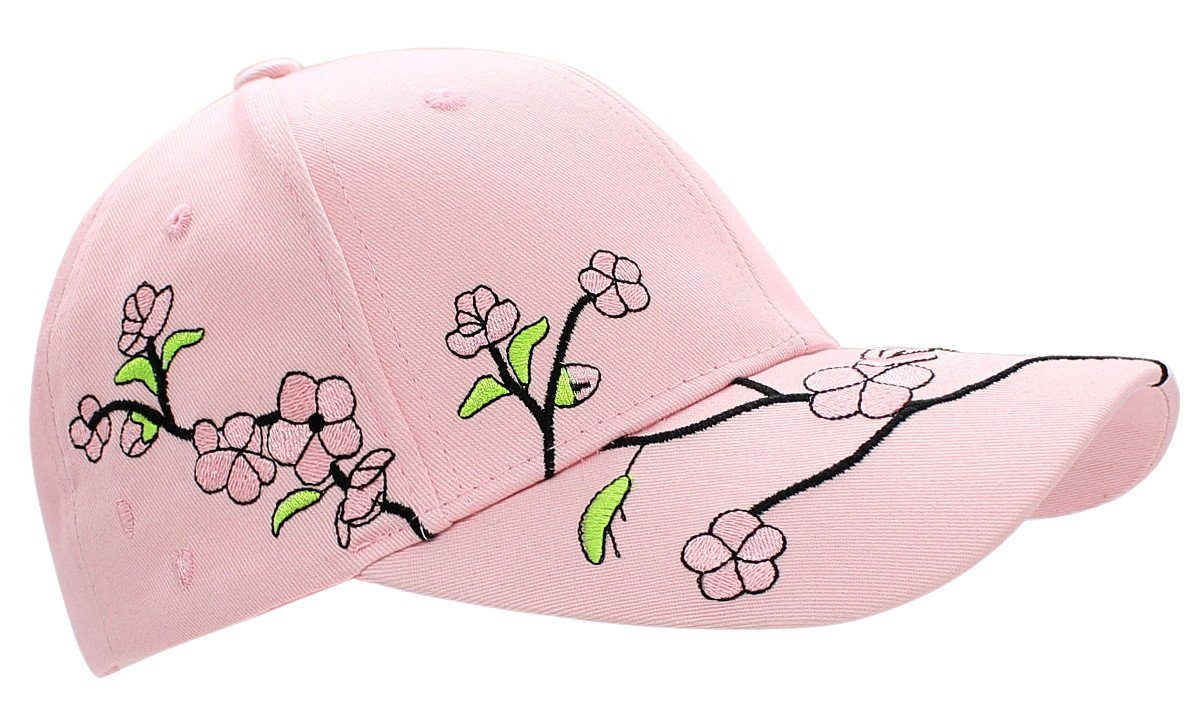 Baseballkappe K222-RosaCherryflower Sommerliche Baseball Damen Schnalle-Verschluss Kappe Frauen Cap Geblümt Schirmmütze dy_mode mit