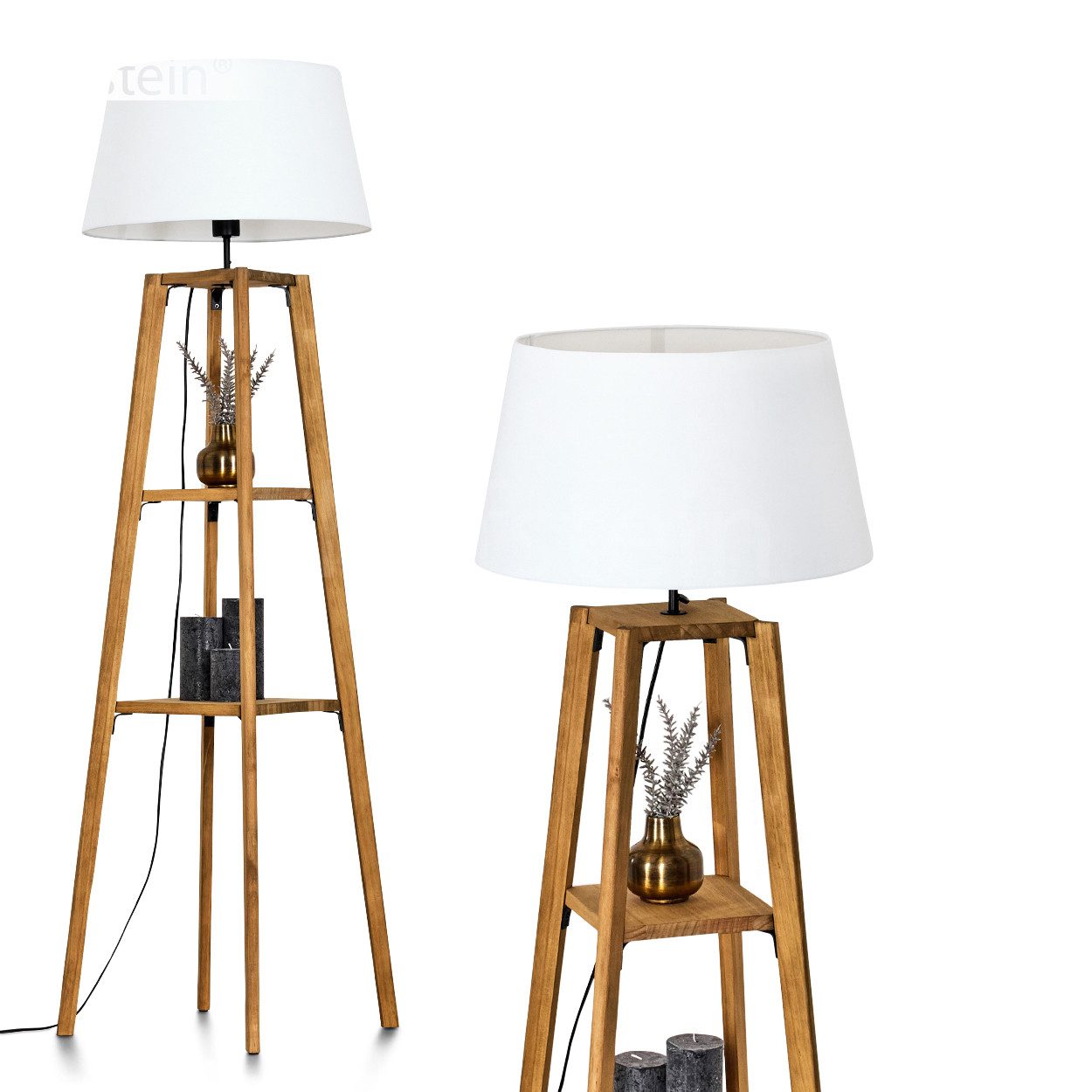 Stehlampe Stehlampe aus Holz/Stoff in Naturfarben/Weiß