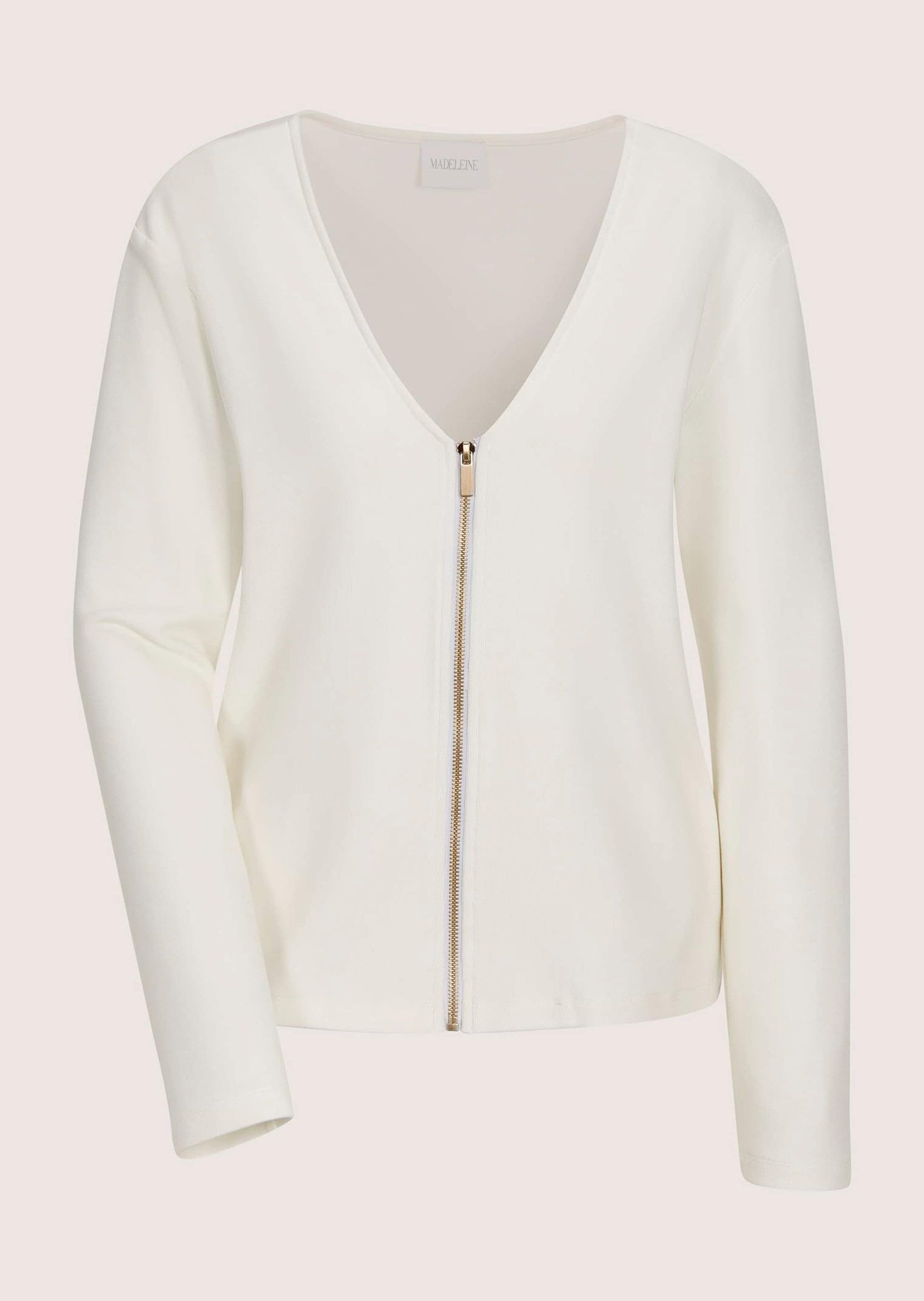 MADELEINE Langarmshirt Elegante Viskosejacke mit Reißverschluss Sportlich-eleganter Blazer mit tiefem V-Ausschnitt, ungefüttert