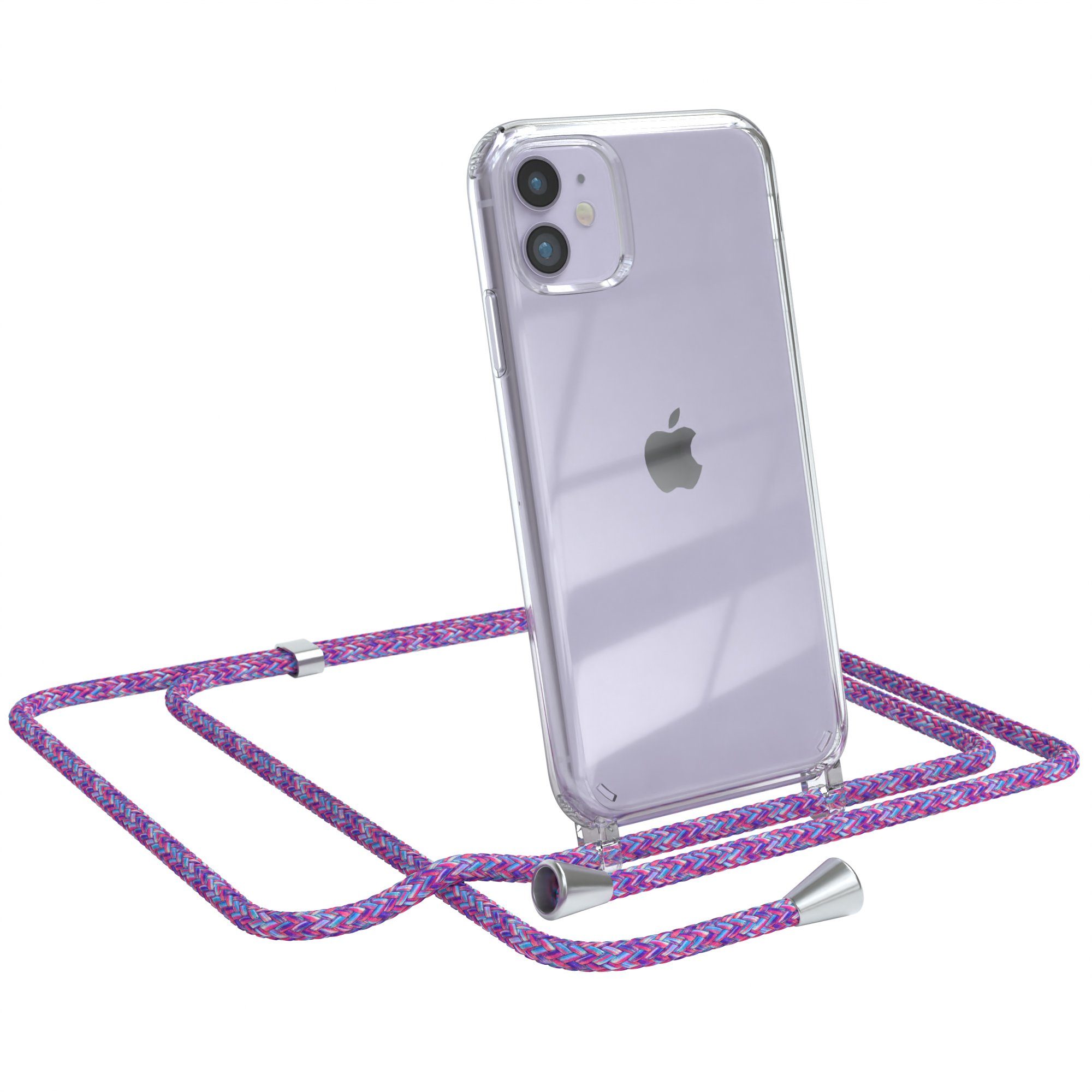 EAZY CASE Handykette Hülle mit Kette für Apple iPhone 11 6,1 Zoll, Umhängetasche für Handy Silikonhülle Handyhülle durchsichtig Violett