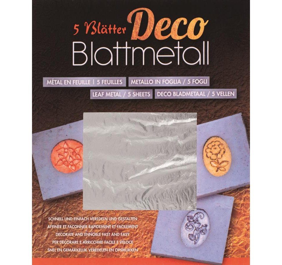 Glorex Bastelkartonpapier Glorex Blattmetall silberfarben 14 x 14 cm 5 Blatt