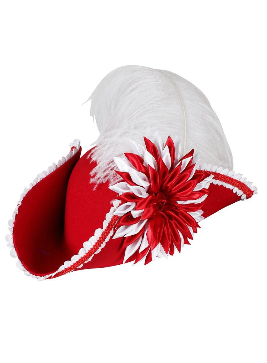 thetru Piraten-Kostüm Dreispitz Funkenmarie rot, Bunter, barocker Hut mit großzügigem Federbesatz