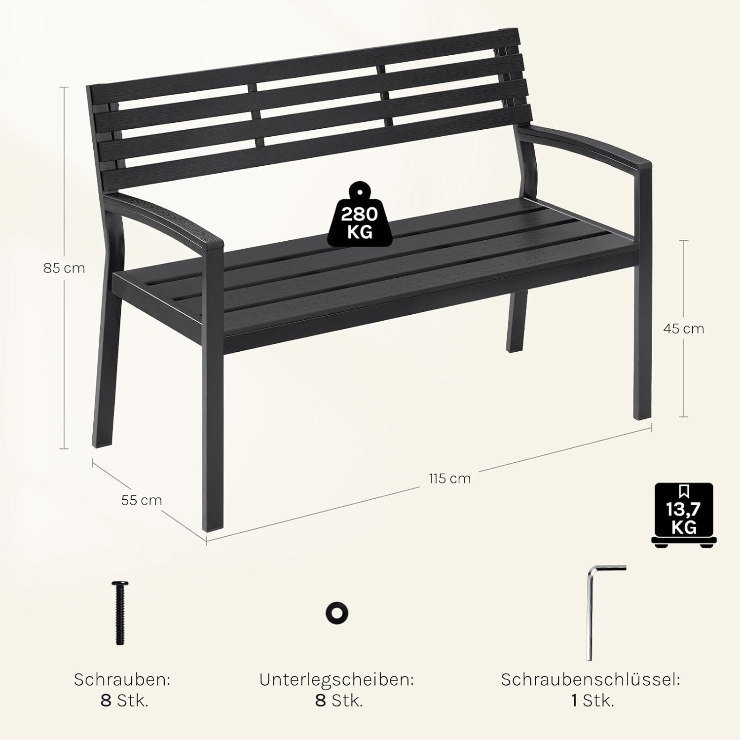 Woltu Gartenbank (1-St), Wetterfest für 2-3 Sitzer, bis 280 kg Belastbar