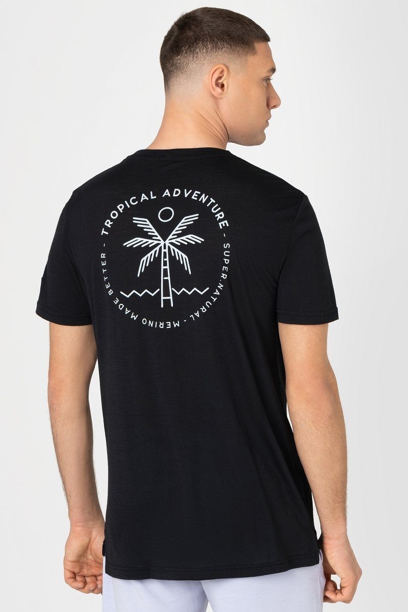 formstabiler T-Shirt Black/Fresh Jet M SUPER.NATURAL TROPICAL Merino-Materialmix White TEE ADVENTURE T-Shirt Merino