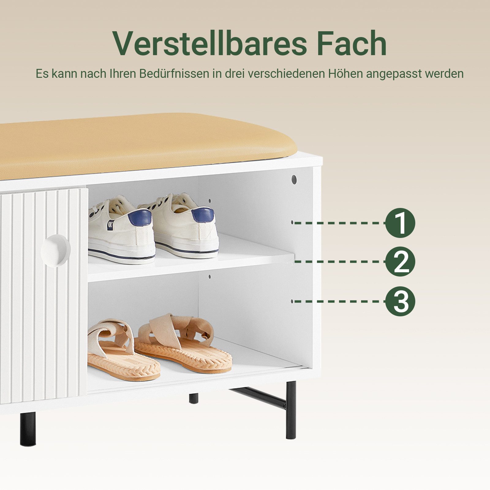 SoBuy Schuhbank FSR116, mit Sitzfläche und Schiebetüren Sitzbank mit Stauraum Dielenbank – Bild 4 von 5