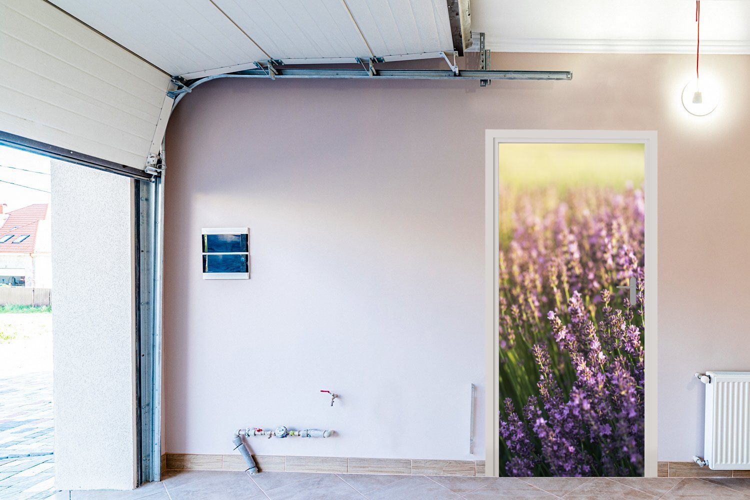 Türaufkleber, cm auf 75x205 Matt, Feld, Lavendel einem St), bedruckt, MuchoWow Tür, (1 für Fototapete Türtapete