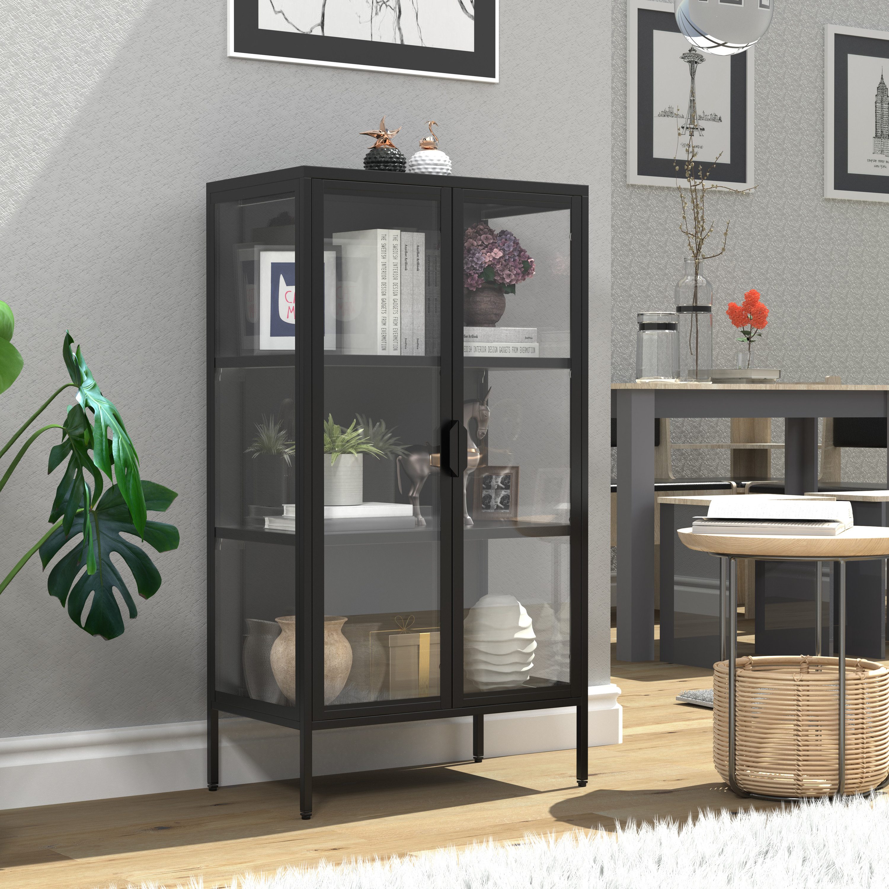 VCM Standvitrine Floka B. 60 x T. 35 x H. 110 cm Offene Ausstellung von Deko und Sammlerstücken, Wohnzimmer oder Büro – Bild 4 von 5