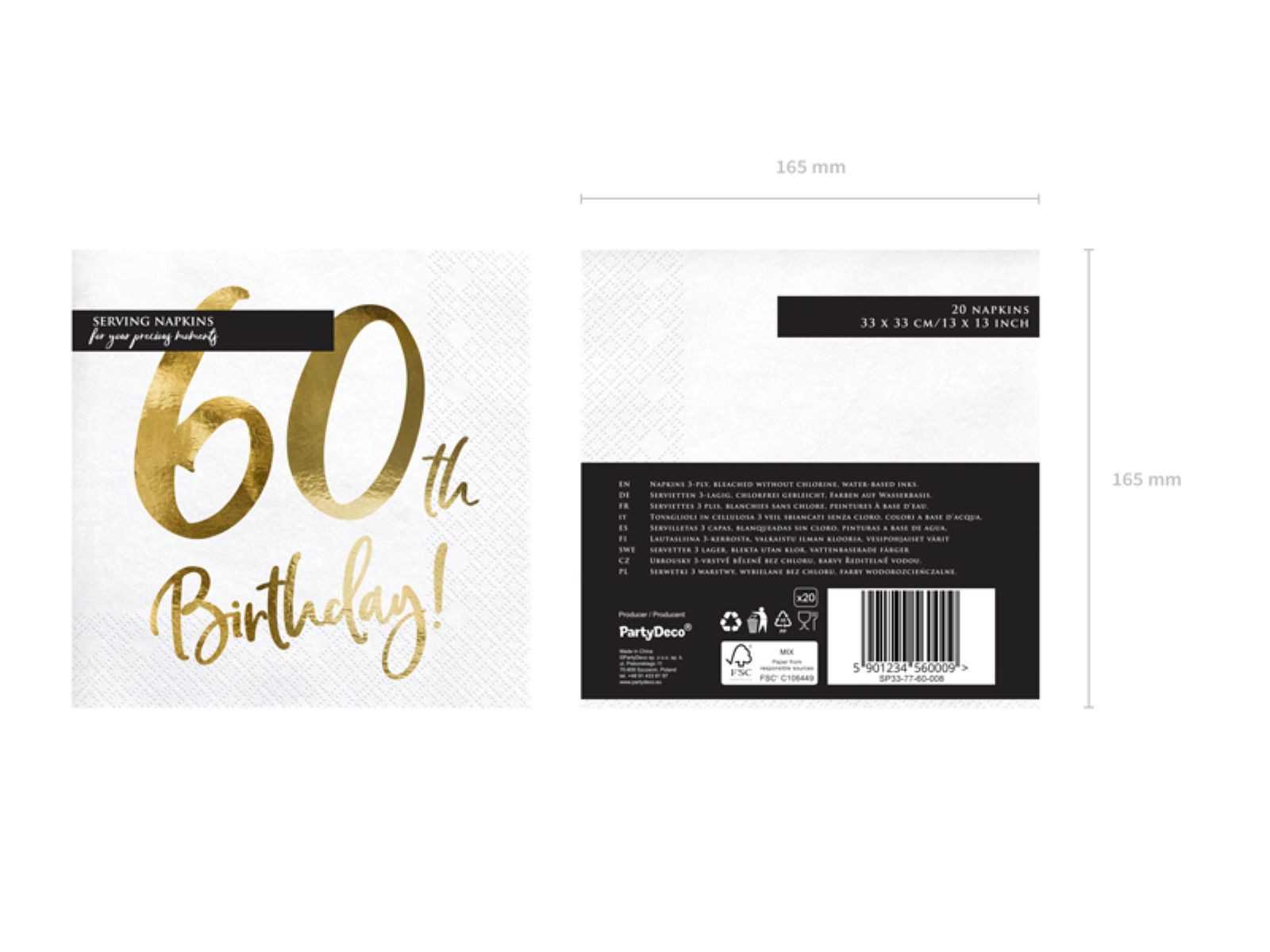 partydeco Hängedekoration Servietten Birthday Gold 60th. günstig online kaufen