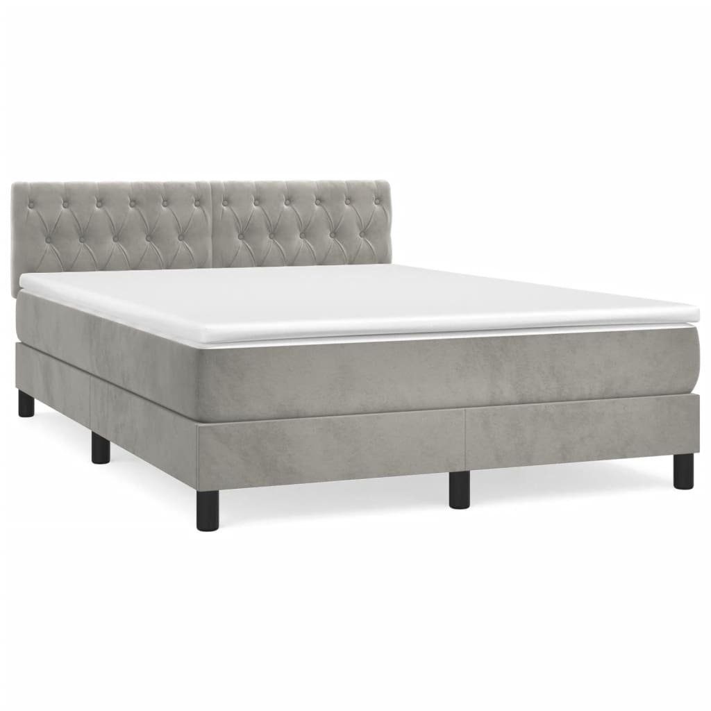 Boxspringbett 140 x 200 cm Boxspringbett mit Matratze Hellgrau 140x200 cm Samt Bett