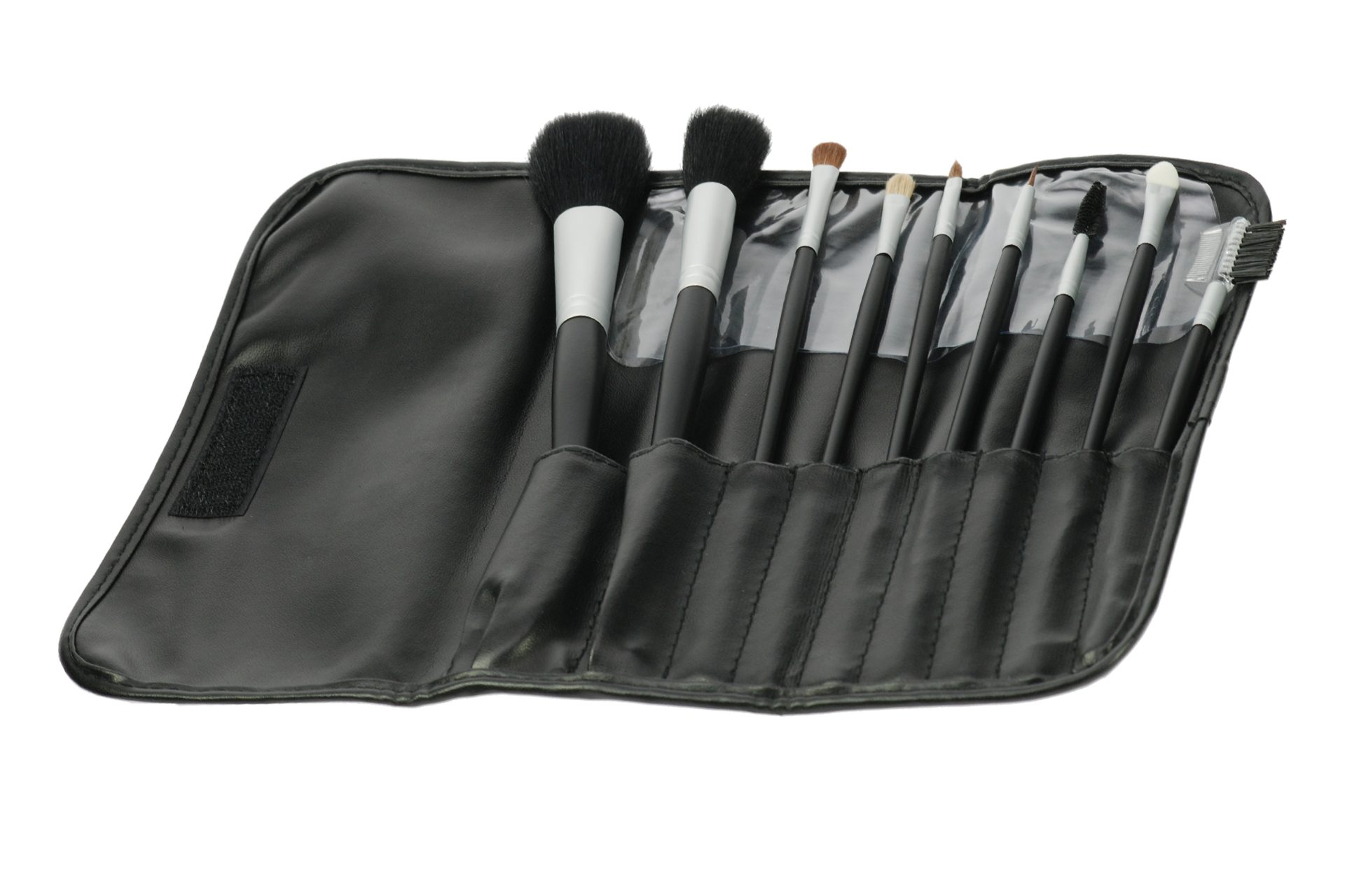 Kosmetikpinsel-Set Pinseltasche mit 9 Puder- und Kosmetikpinseln, Klettverschluß