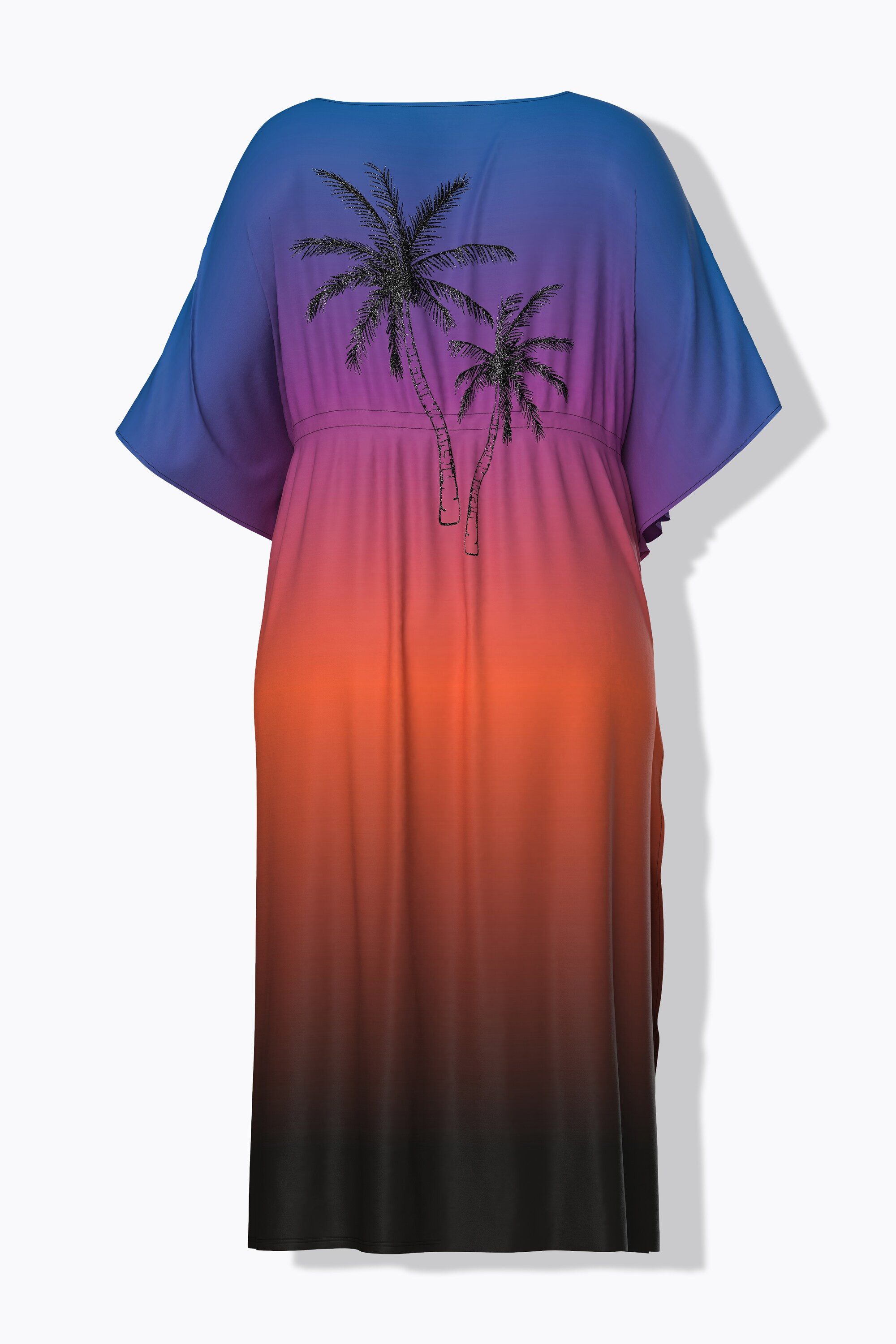 Ulla Popken Strandkleid Kaftan Farbverlauf Palmen V-Ausschnitt Halbarm – Bild 4 von 5