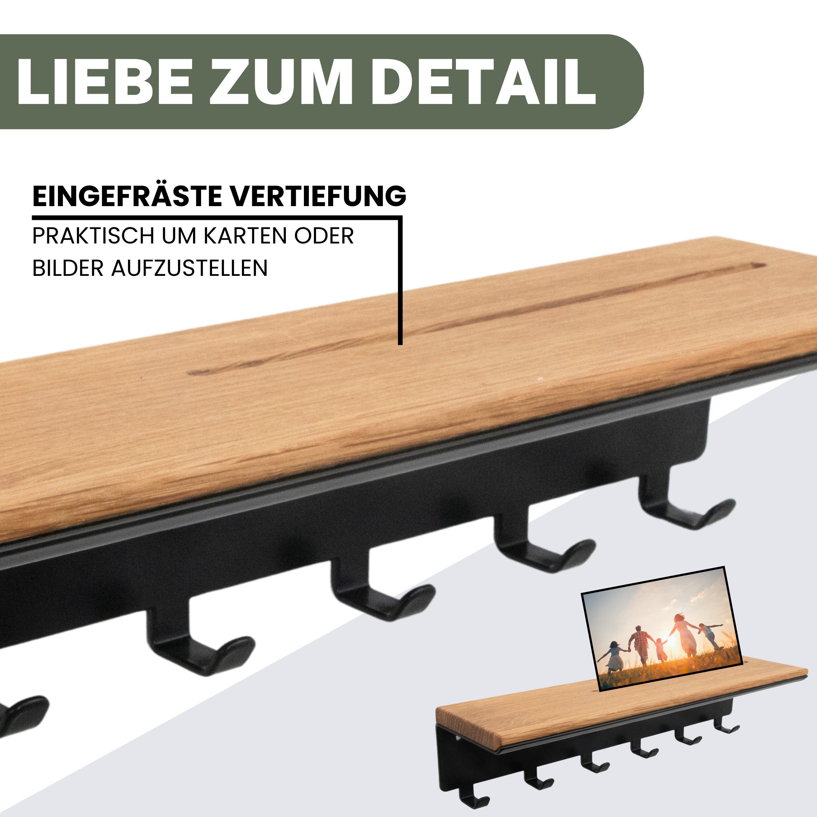 Astrein Schlüsselbrett mit Haken, Schlüsselboard, Eiche, Schlüsselhalter mit Ablage