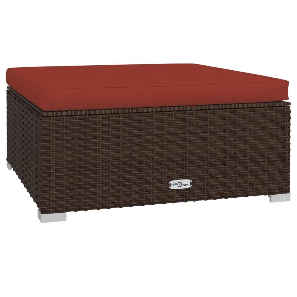 vidaXL Sofaelement Gartenhocker mit Kissen Braun 70x70x30 cm Poly Rattan (1 St)