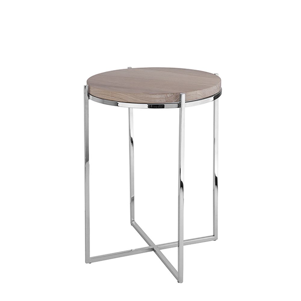 Fink Beistelltisch BRIXTON Beistelltisch - H.41cm x D.35cm - lasiert/silber - Edelstahl (Dekotisch - kleiner Tisch), Moderner Sofatisch: Vielseitiger Ablagetisch, max. 20 kg belastbar