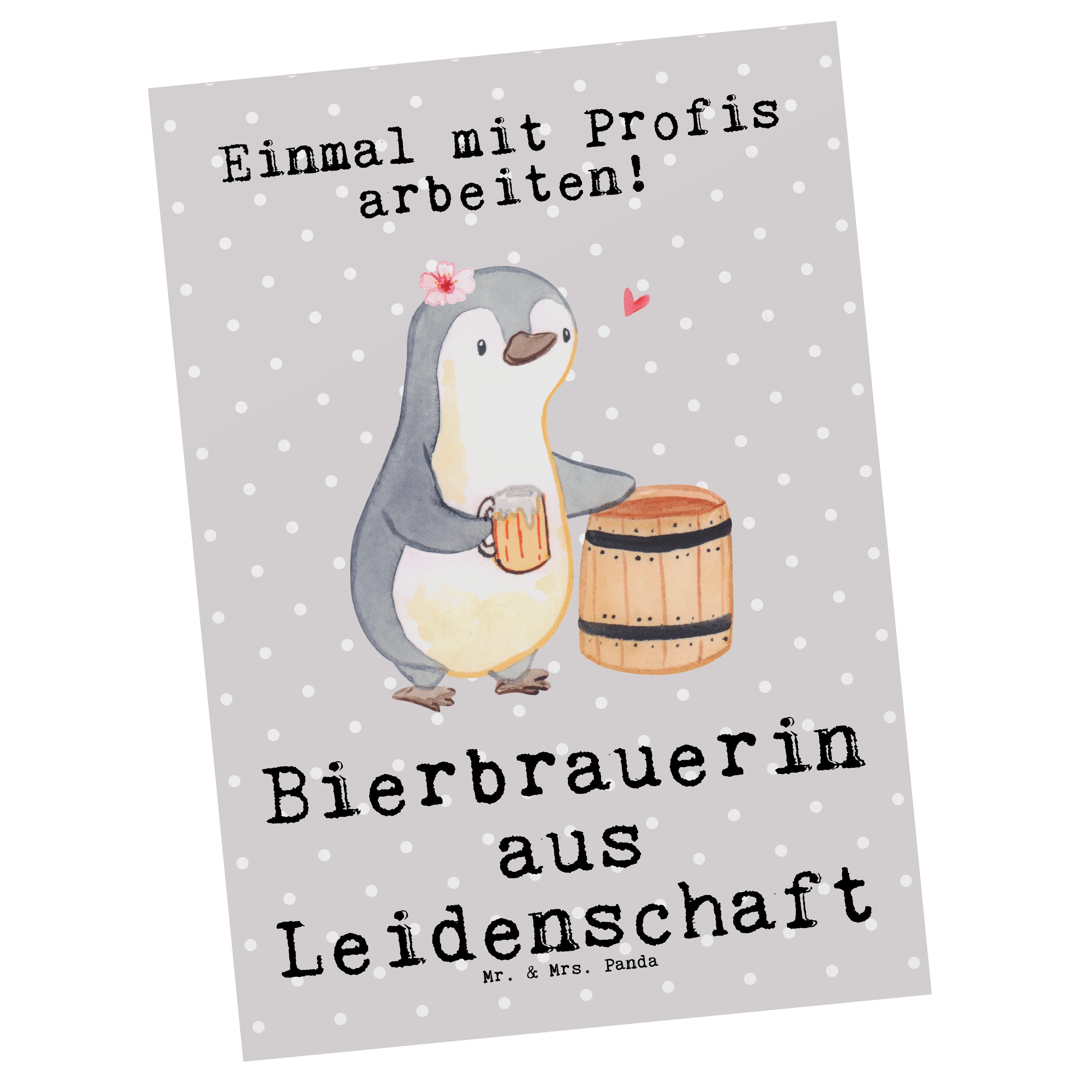 Mr. & Mrs. Panda Postkarte Bierbrauerin aus Leidenschaft - Grau Pastell - Geschenk, Einladung, P