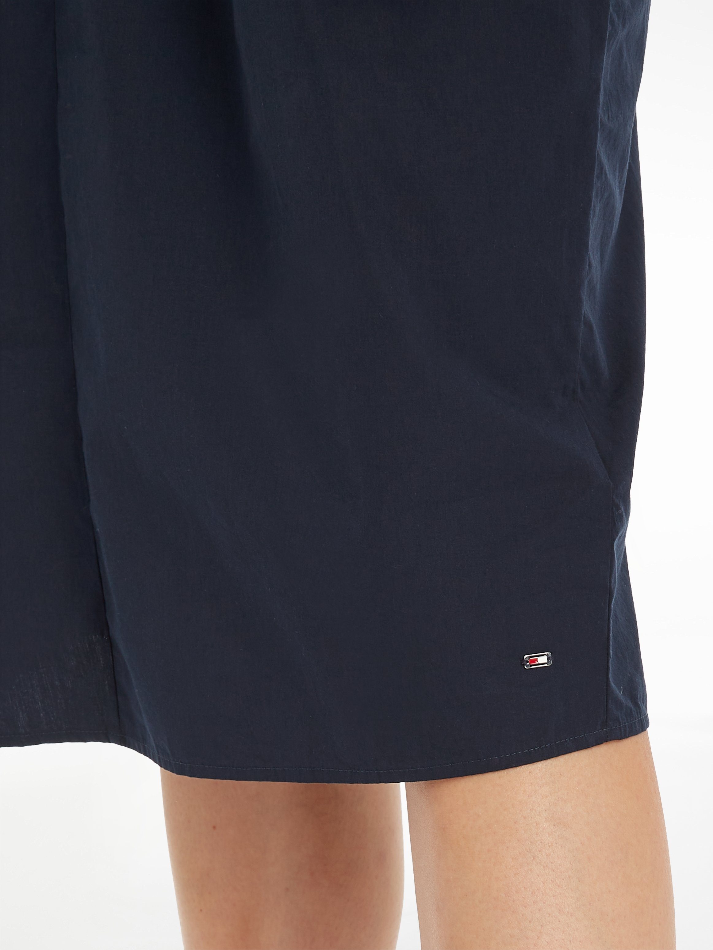 in POPLIN SOLID Desert_Sky Knotendetail Hilfiger DRESS Taille modischem mit der MIDI Blusenkleid SS Tommy