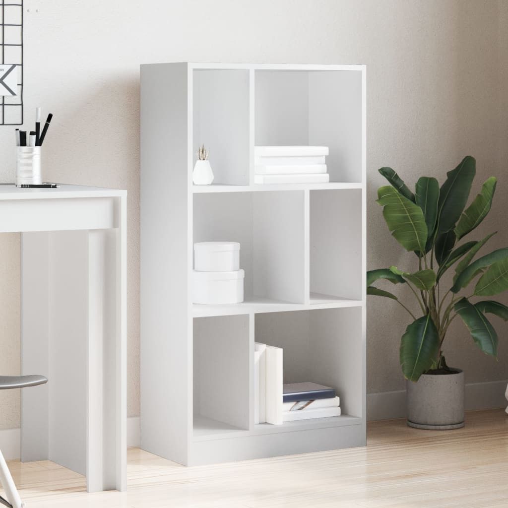 furnicato Bücherregal Weiß 57 x 28,5 x 107,5 cm mit 6 Fächern, 1-tlg., Stabiles Standregal mit Trennwänden für Ordnung im Büro oder Home
